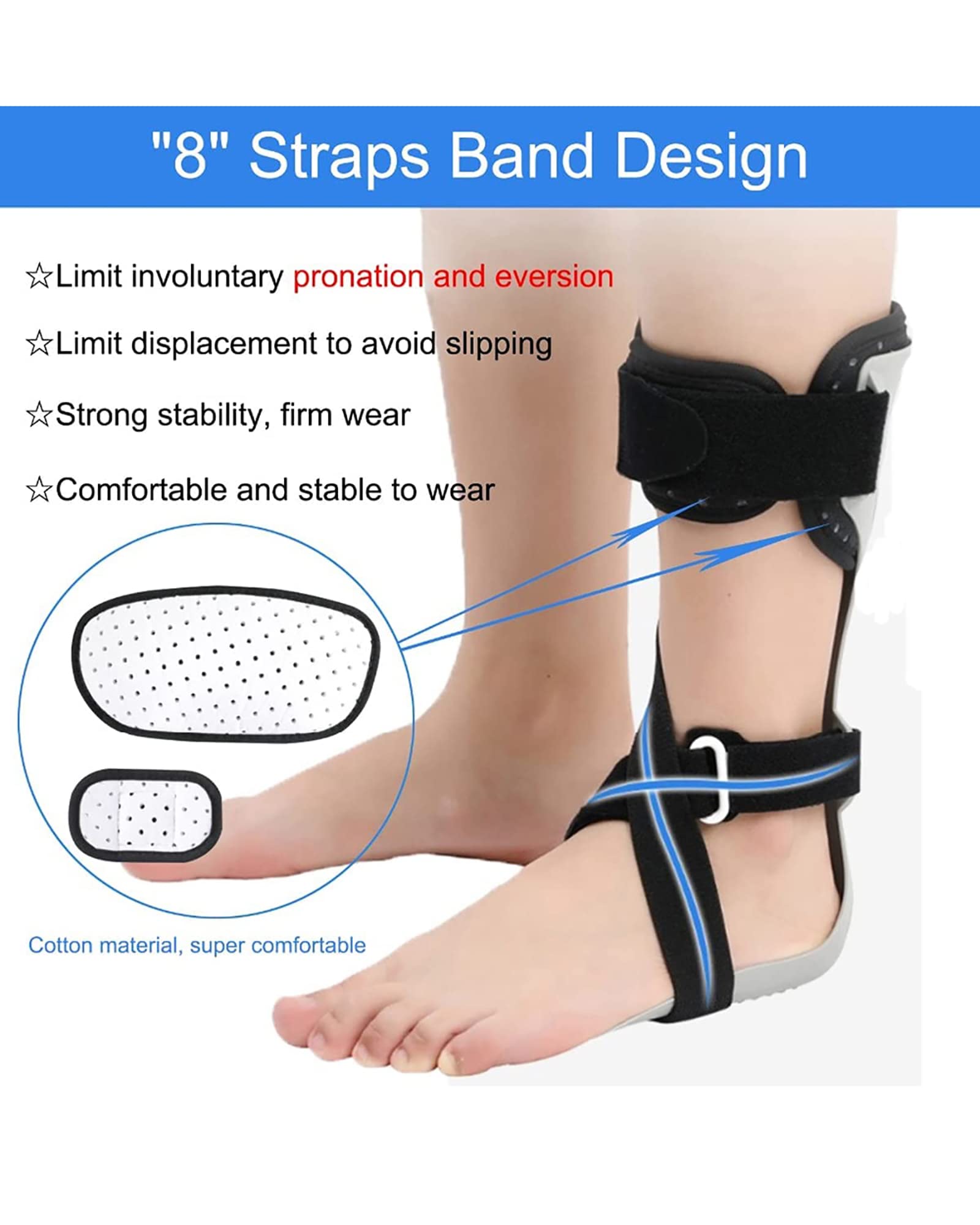 Ortesis de caída del pie Inmovilizador para dormir Estabilizador Tobillo Soporte para el pie Férula Equipo de entrenamiento de rehabilitación para accidente cerebrovascular, Derecha, M (Dere