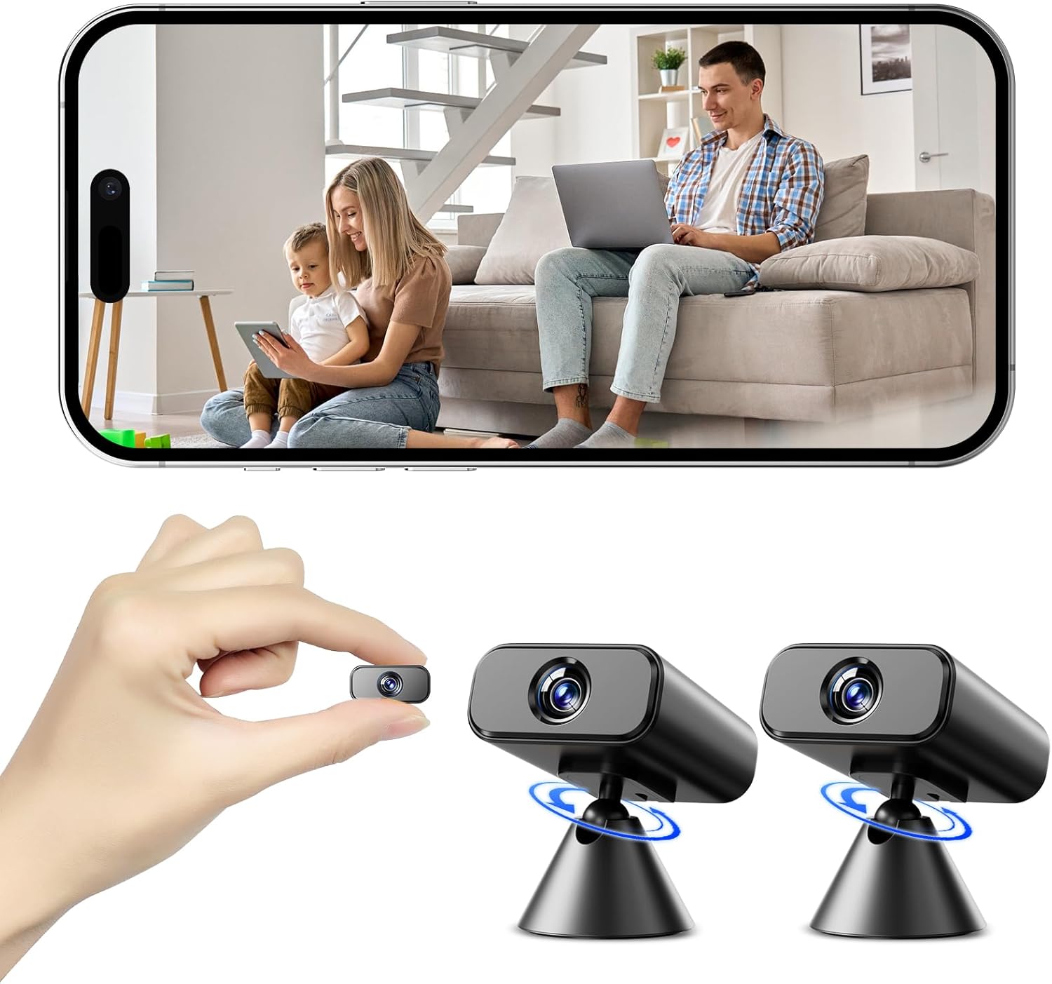 1080P Mini WiFi Camera, Wireless Nanny Cam Security Cameras,APP Control with Motion Detection and Night Vision, Rechargeable Battery Camera WiFi Indoor（1PCS） (Mini Black*2)