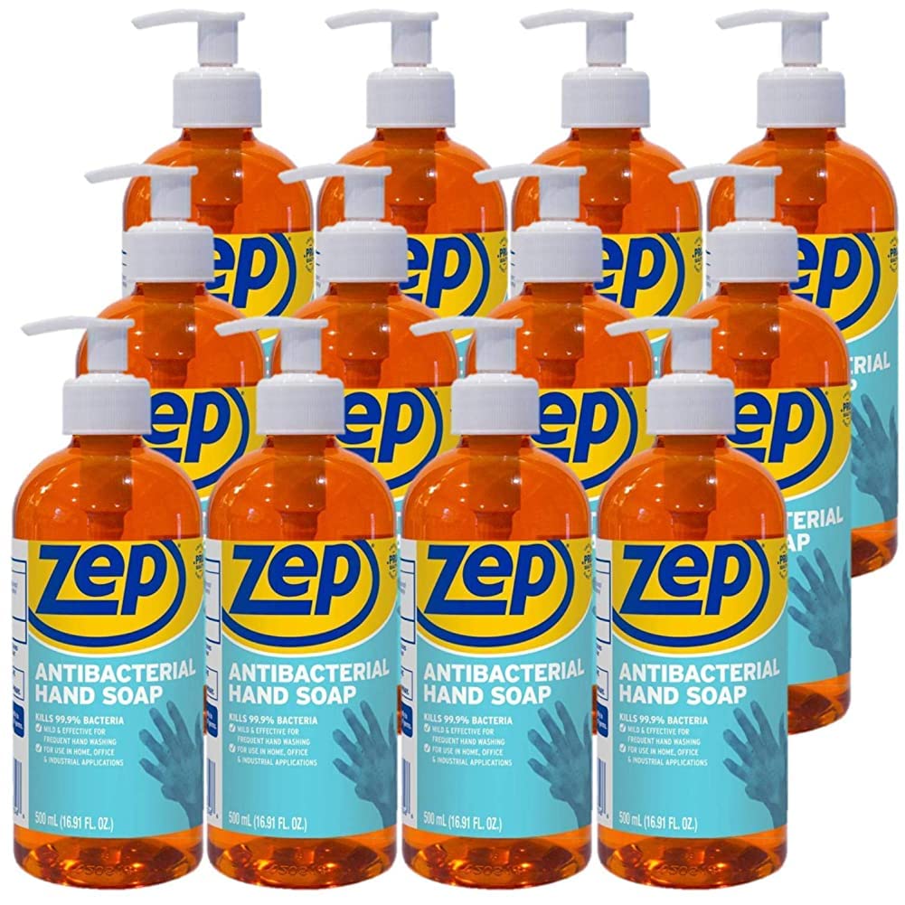 Zep Industrial Antibacterial Hand Soap - 16.9 oz (Case of 12) R46101- Mild Formula, Removes Dirt and Soils From Hands