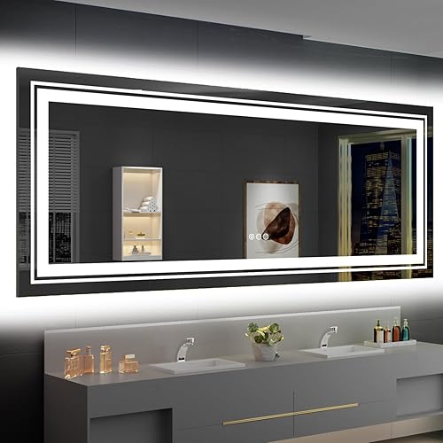 Miniatura 157 de Espejo LED de baño, 36 x 36 pulgadas con luz frontal y retroiluminada, antiniebla, espejo de tocador de baño para pared, función de memoria