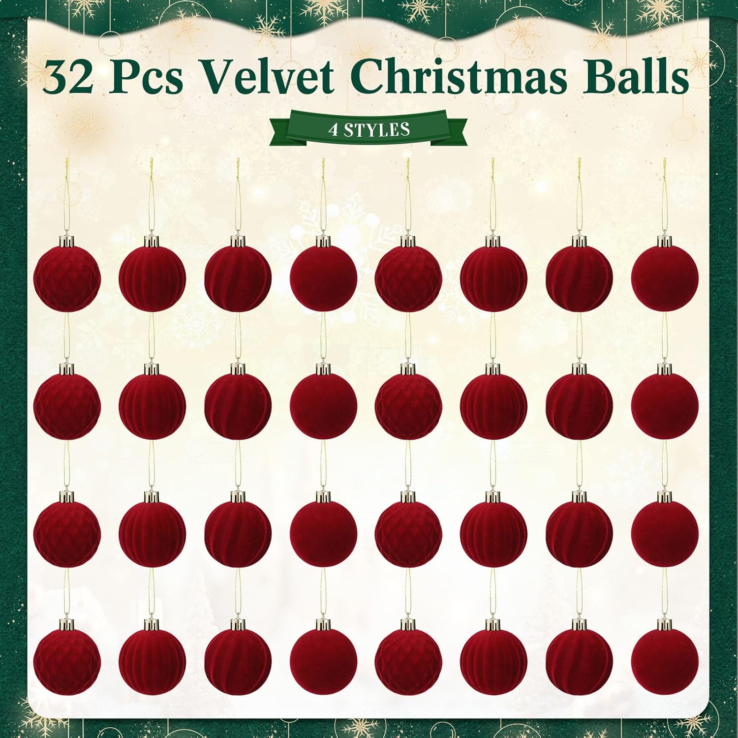 32 Pcs Velvet Christmas Balls Bulk 2.36 Inch Flocked Christmas Tree Ball Ornament Plastic Decorative Hanging Ornament Xmas Bulb Decorations Xmas Tree Decor for Holiday (Burgundy)