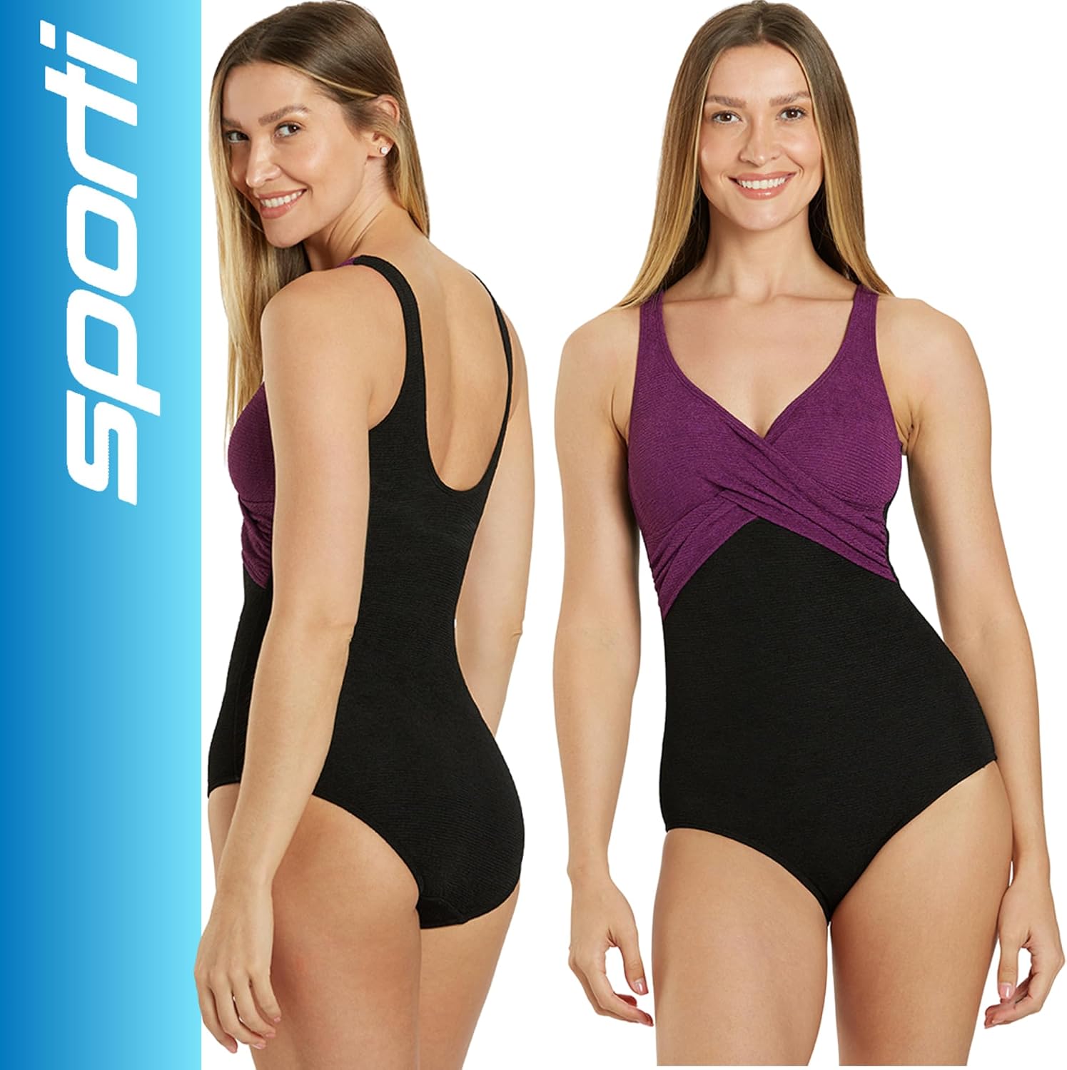 Sporti Women Tummy Control One Piece Swimsuit, Unique Textured One Piece Bathing Suits for Training Sports