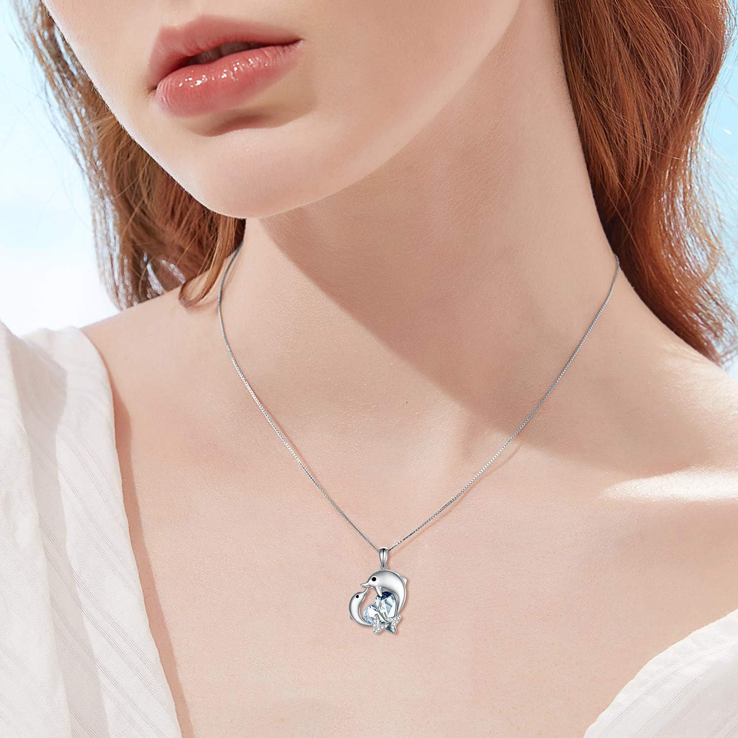 TOUPOP Dolphin Gifts for Women s925 Sterling Silver Dolphin Necklace with Blue Heart Crystal Ocean Cute Animals Pendant Jewelry Gifts for Women Daughter Birthday