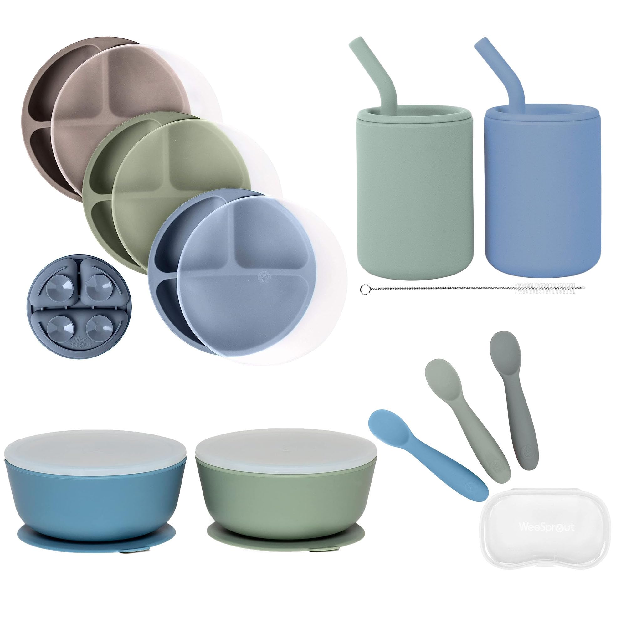 Photo 1 of ***Parts Only*** Silicone Baby Feeding Set w/ Suction Divided Plates with Lids, Suction Bowls, Drinking Cups, & Baby Spoons - 100% Food-Grade Baby Led Weaning Supplies - Dishwasher & Microwave Safe Baby Tableware