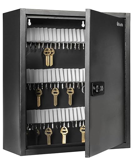 Uniclife 100-Key Slotted Key Cabinet with Combination Lock Wall Mounted Steel Key Organizer with Resettable Code Black Digital Security Box with Slotted Racks White Key Tags and Permanent Marker