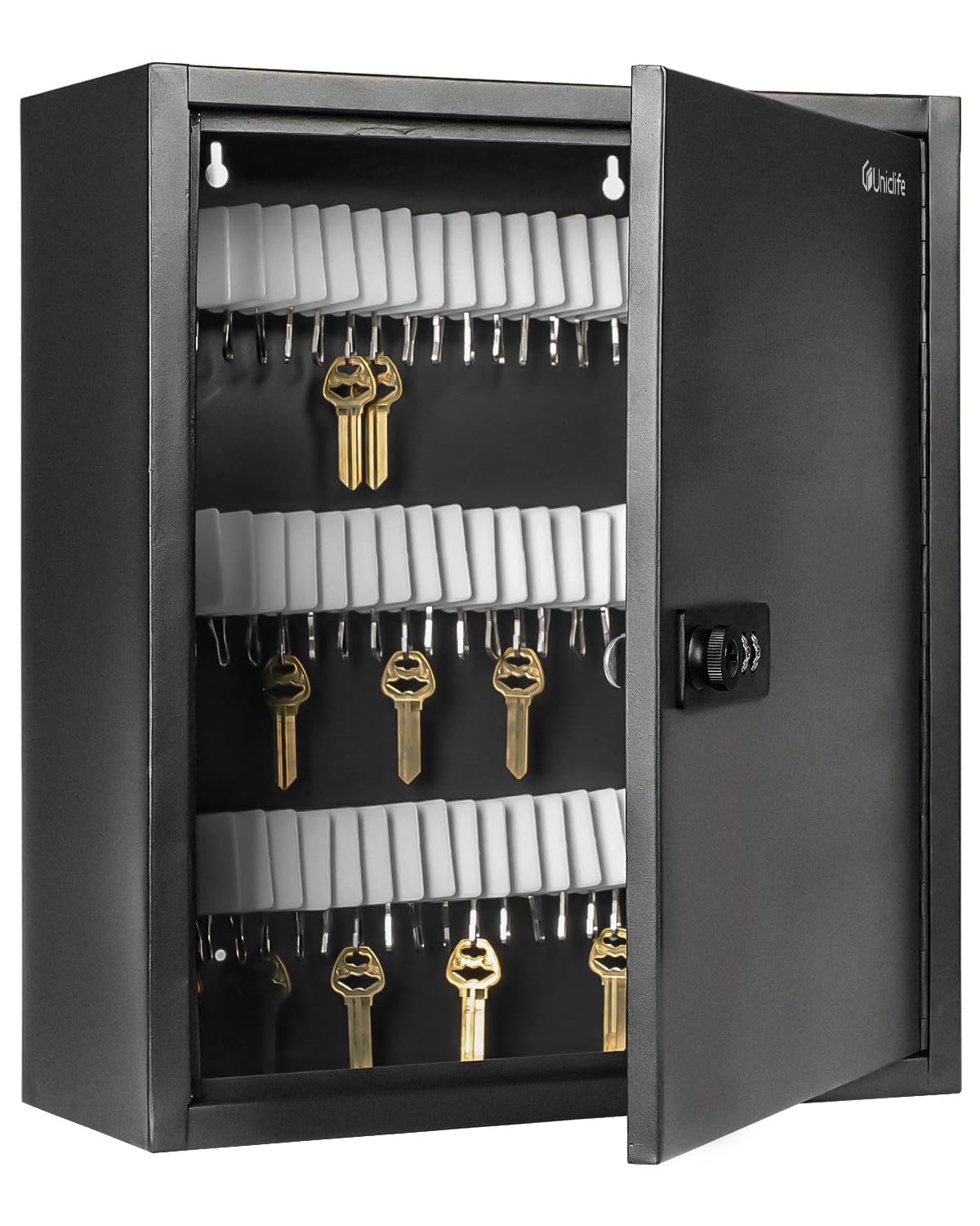 Uniclife 100-Key Slotted Key Cabinet with Combination Lock Wall Mounted Steel Key Organizer with Resettable Code Black Digital Security Box with Slotted Racks White Key Tags and Permanent Marker-image-20