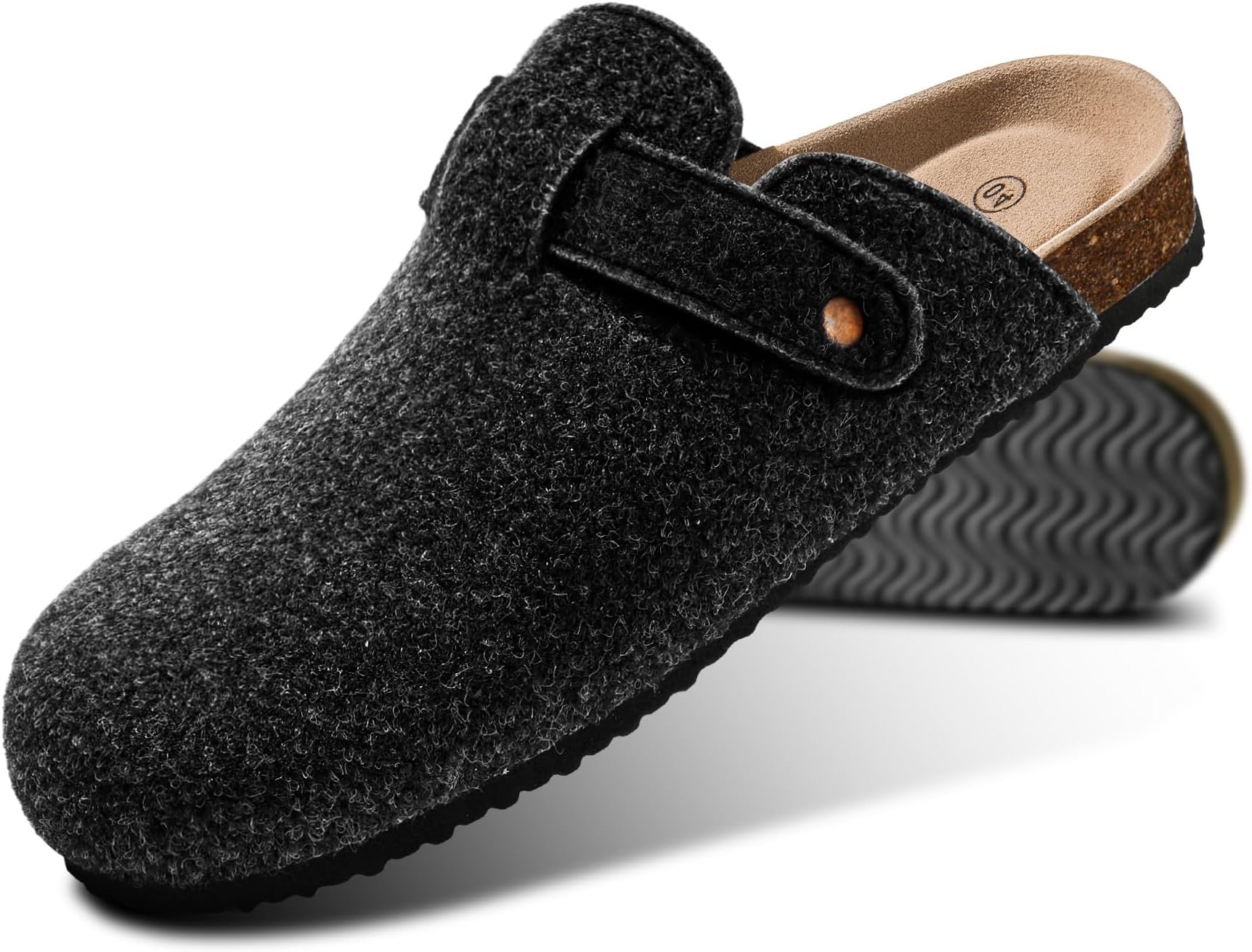 KEMISANTWomen Clogs Mules Sandals Slippers Fleece Lined Upper Unisex,Memory Foam Cushioned Cork-Footbed