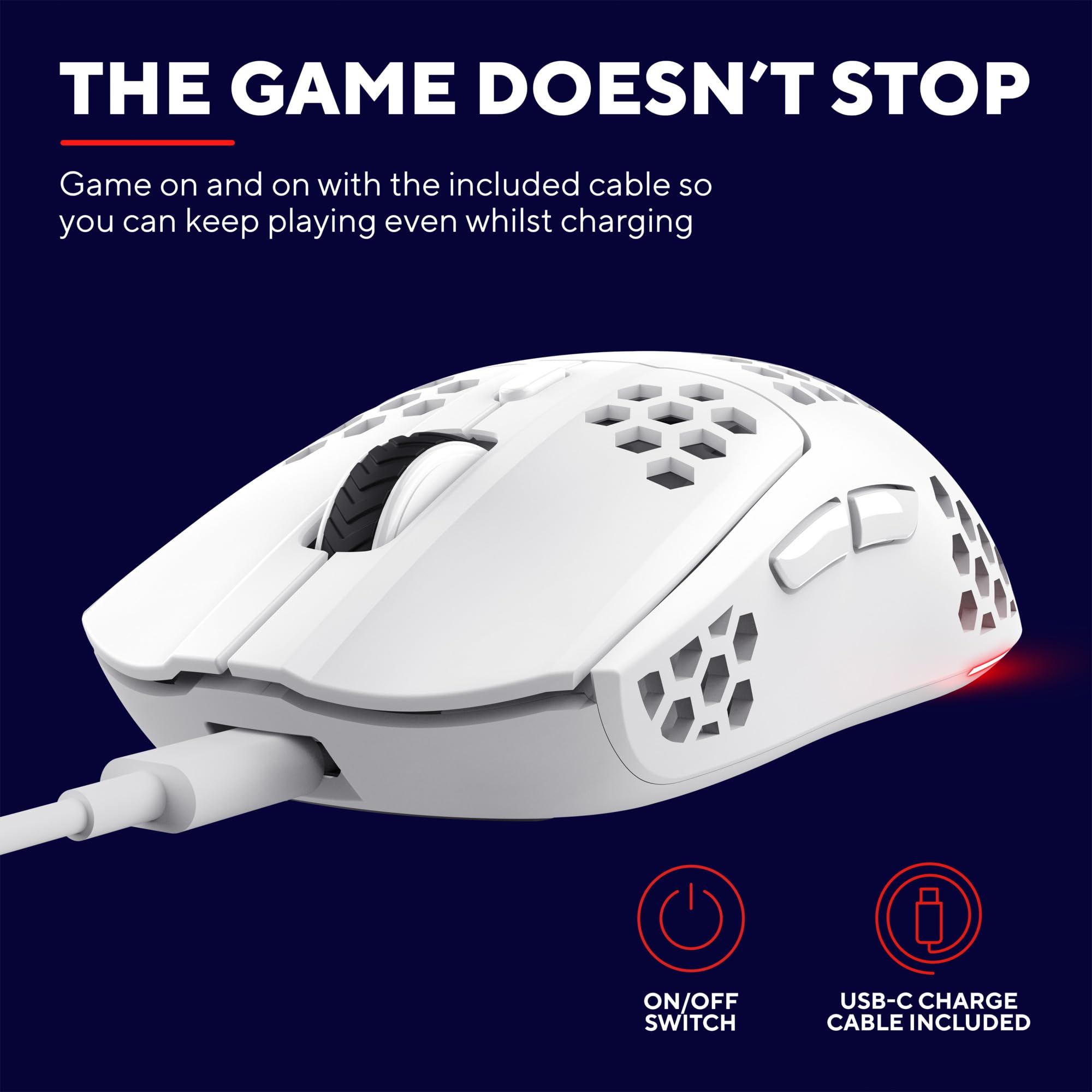 Trust Gaming GXT 928 Helox bezprzewodowa mysz gamingowa, ultralekka mysz 75 g, 80 h ciągłej pracy, odbiornik micro USB 2,4 GHz, regulacja DPI (800-4800), 6 programowalnych przycisków, komputer | Bateria 80h, Mikroodbiornik USB 2,4 GHz, 800-4800 DPI, Mouse