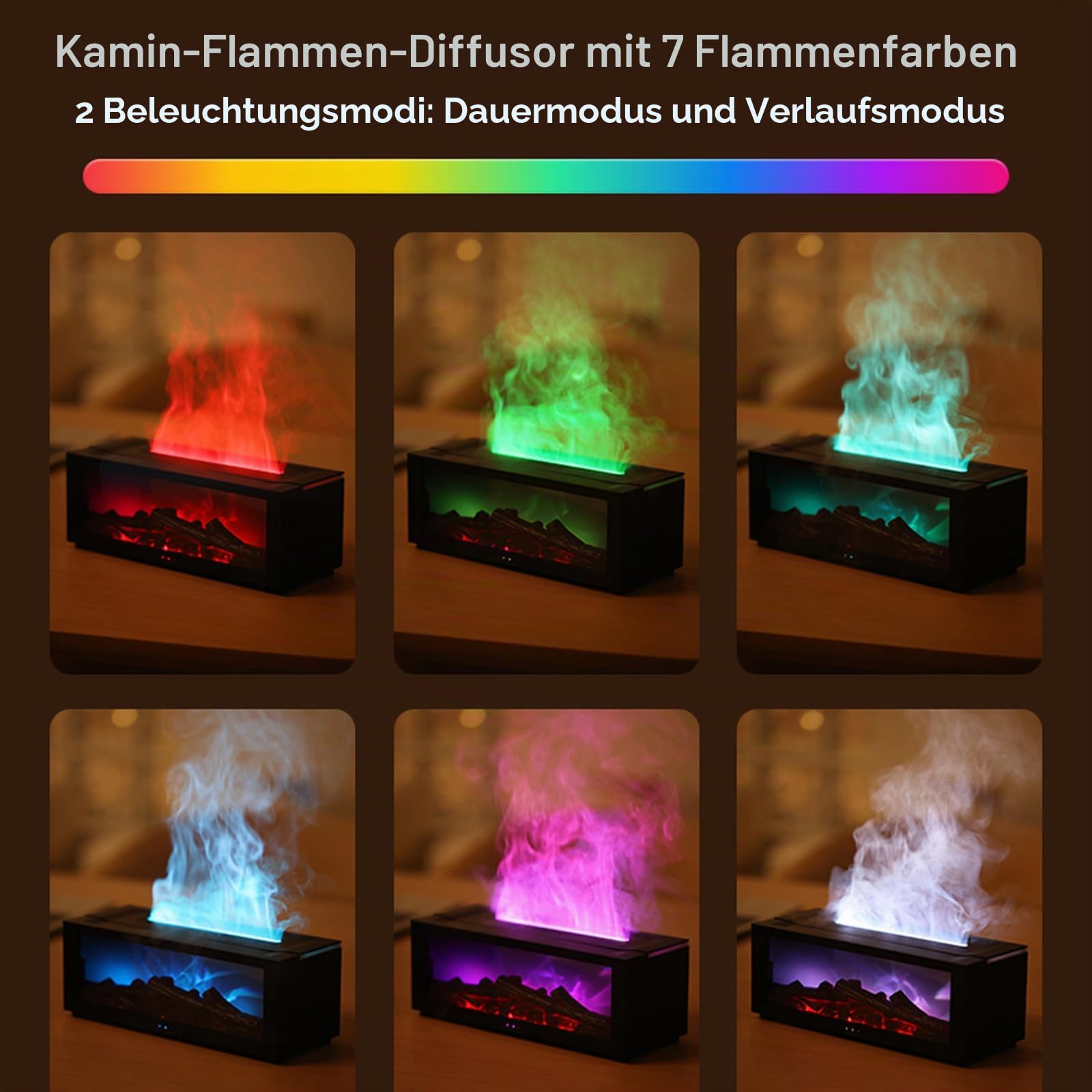 Aroma Diffuser LED Kamin 150ml, 7-Colour Light Flame Effect Luftbefeuchter mit Fernbedienung, Kamin Aromatherapie Diffusor, Kamin Luftbefeuchter mit Timer, Für Zuhause, Büro, Schlafzimmer