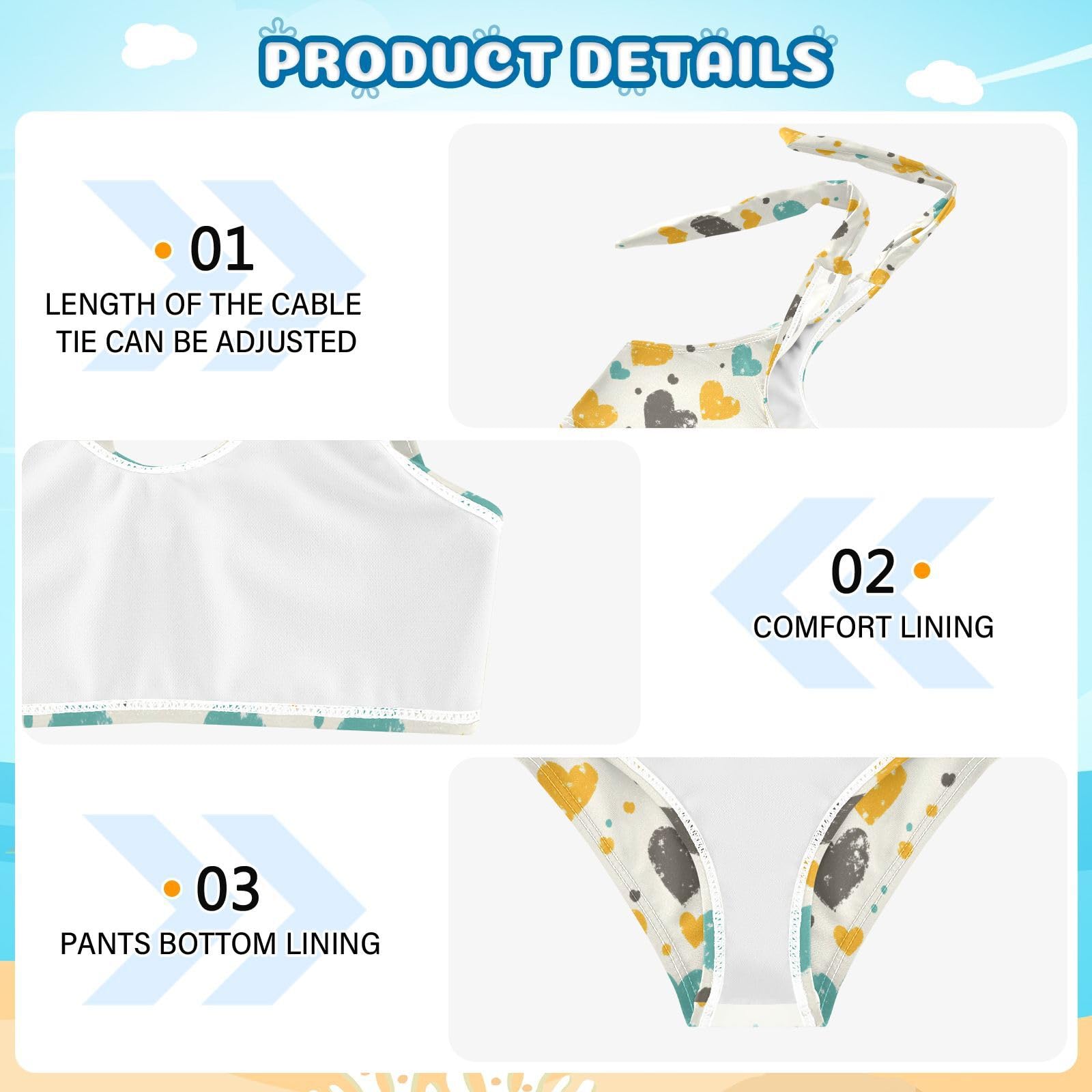 White Black Yellow Cat Girls Two Piece Tankini Swimsuits Summer Bathing Suit Beach Swimwear Set, 7-8T