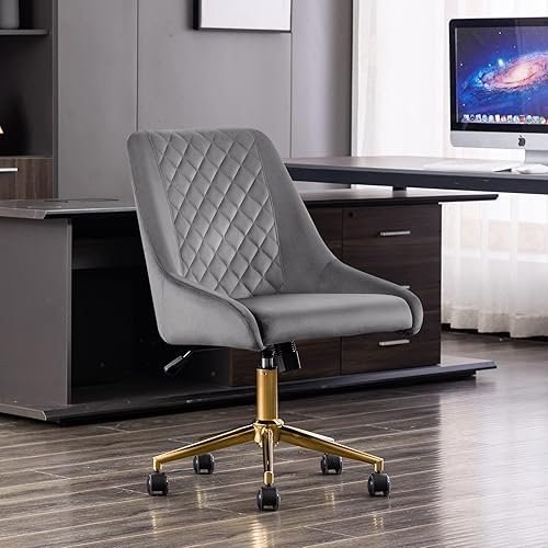 Miniatura 6 de DUHOME Silla de oficina en casa de terciopelo con ruedas, silla giratoria con respaldo, silla tapizada ajustable sin brazos para computadora para