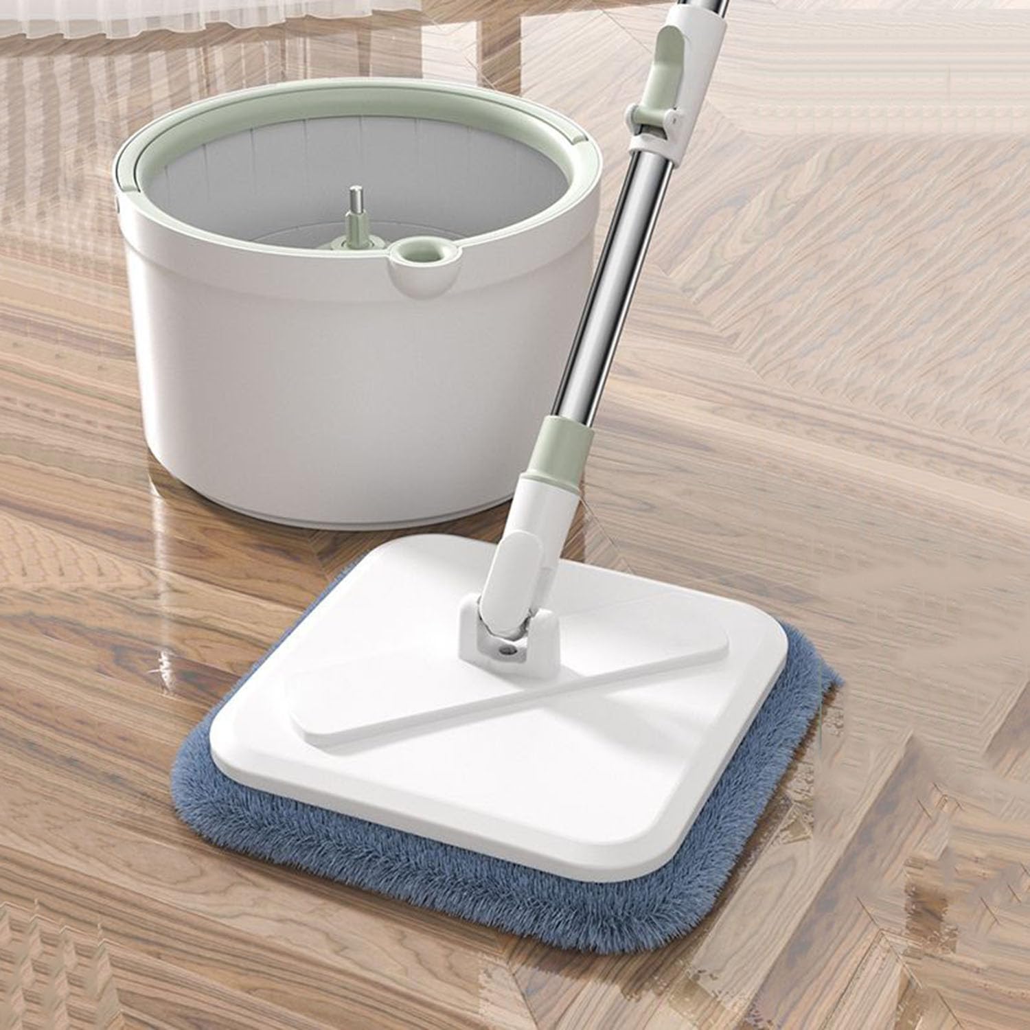 AVSMGP 130cm Mopa Fregona con Cubo Escurridor, 2 en 1 Separa la Suciedad del Agua Dulce, Mopa para Limpiar Azulejos y Paredes, Cubo Fregona Autoescurrible Escurrefacil, 2 Recambio Mopa Microfibra,4