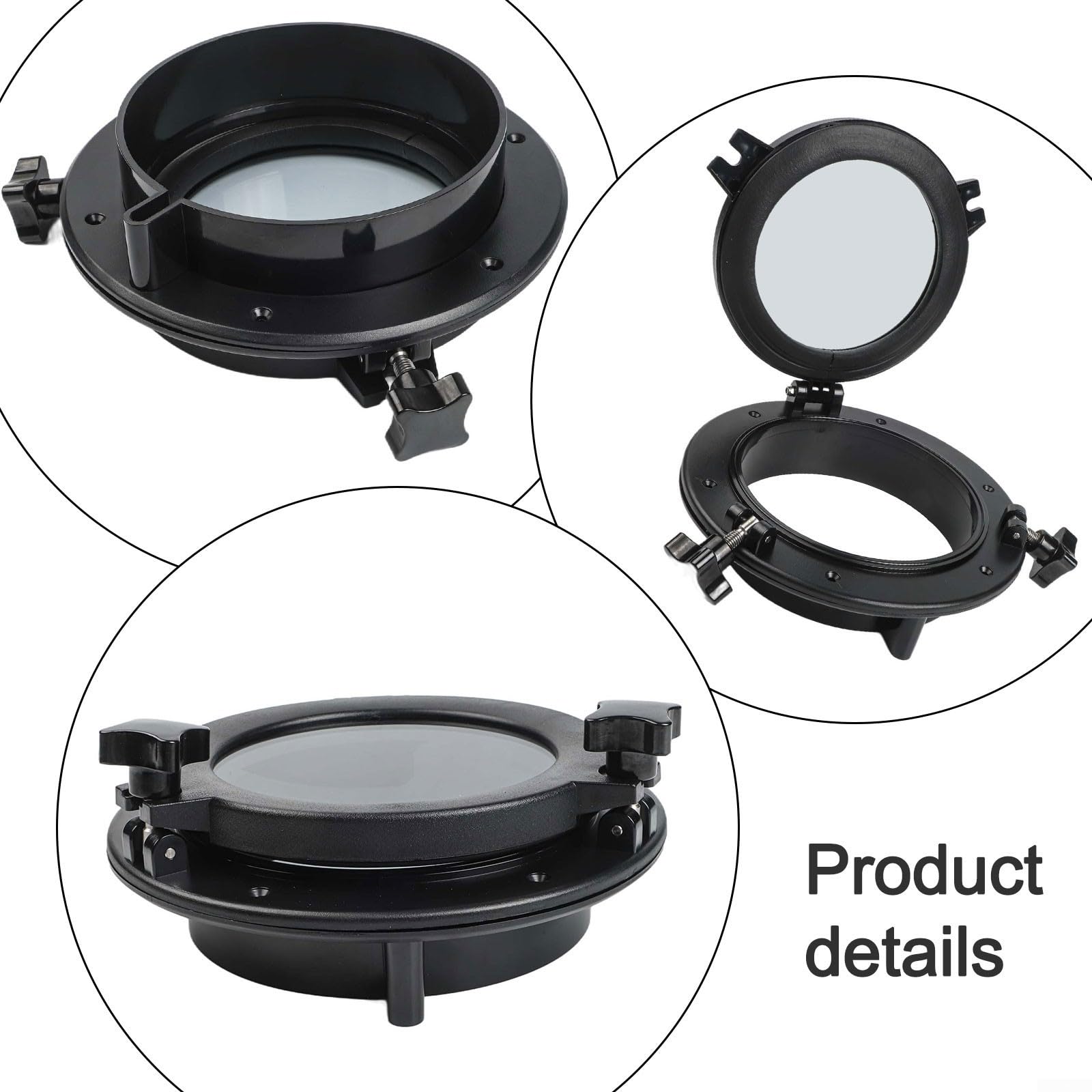 Hublot à ouverture ronde de 216/265 mm pour utilisation marine et camping-car avec verre trempé, ABS résistant aux UV et matériel en acier inoxydable de haute qualité (216 mm)