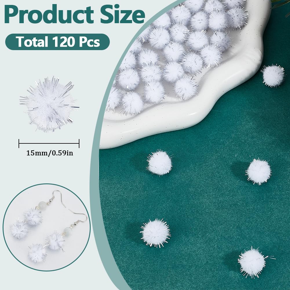 SUNNYCLUE 120pcs Sparkle Pom Pom Glitter Ball Bulk 15mm White Fibre Soft Fluffy Decor Round Fuzzy Tinsel Balls Glitters Pompoms for DIY Art Crafting Cat Christmas Party Decorations Findings - Image 2