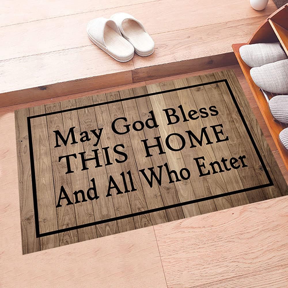 Welcome Mat May God Bless This Home All Who Enter Doormat Outdoor Indoor Funny Mats Entrance Front Doormat Kitchen Bathroom Mats and Rugs