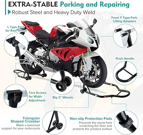 Vista 75 de Donext - Soporte para rueda trasera de motocicleta (850 lb), tamaño U color negro