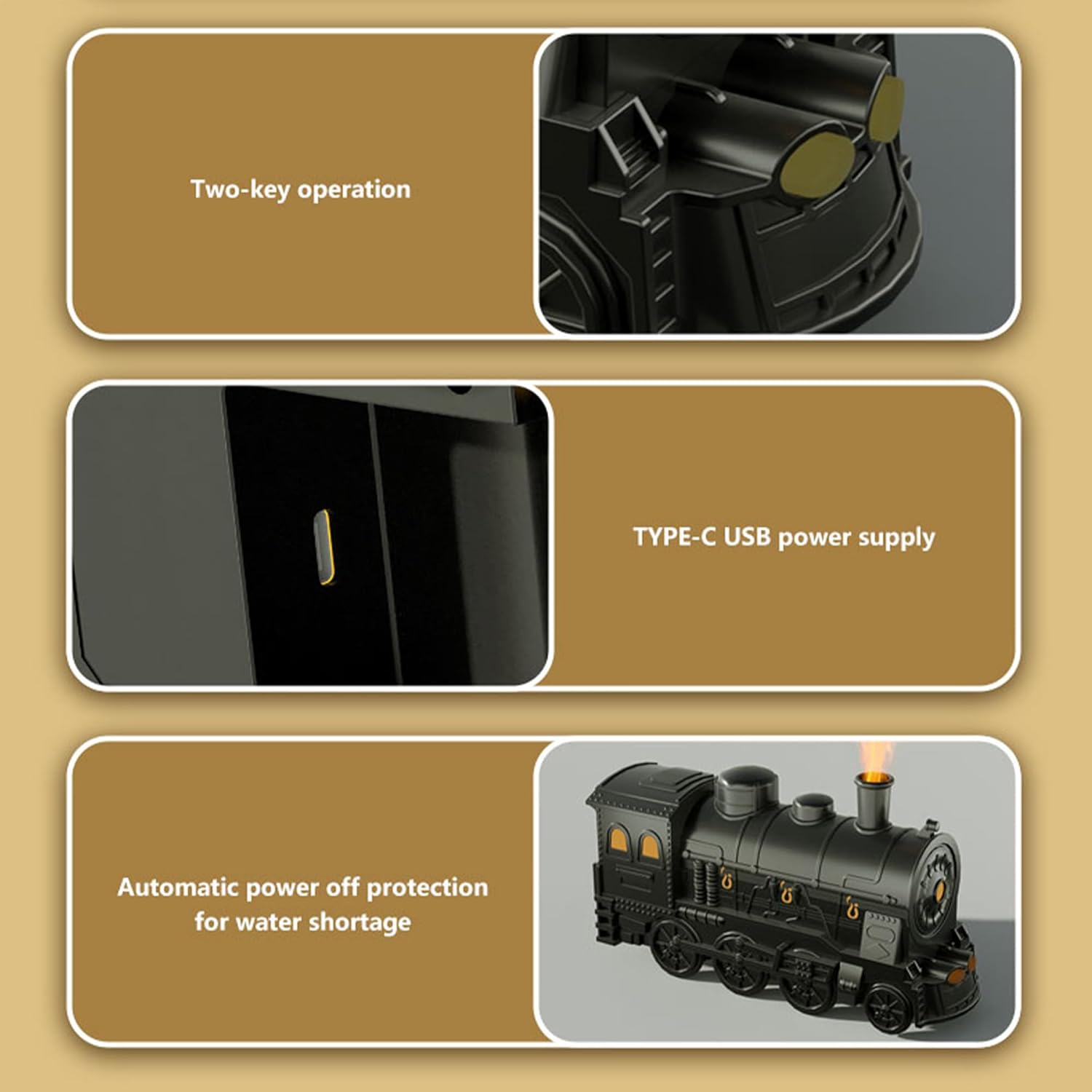 Essential Oil Diffuser, Steam Train Aromatherapy Diffuser， 300 ml Retro Train Humidifier, with 7 Colors Light 2 Mist Modes, Simulate Train Sound，Bedroom Home Office(Black)