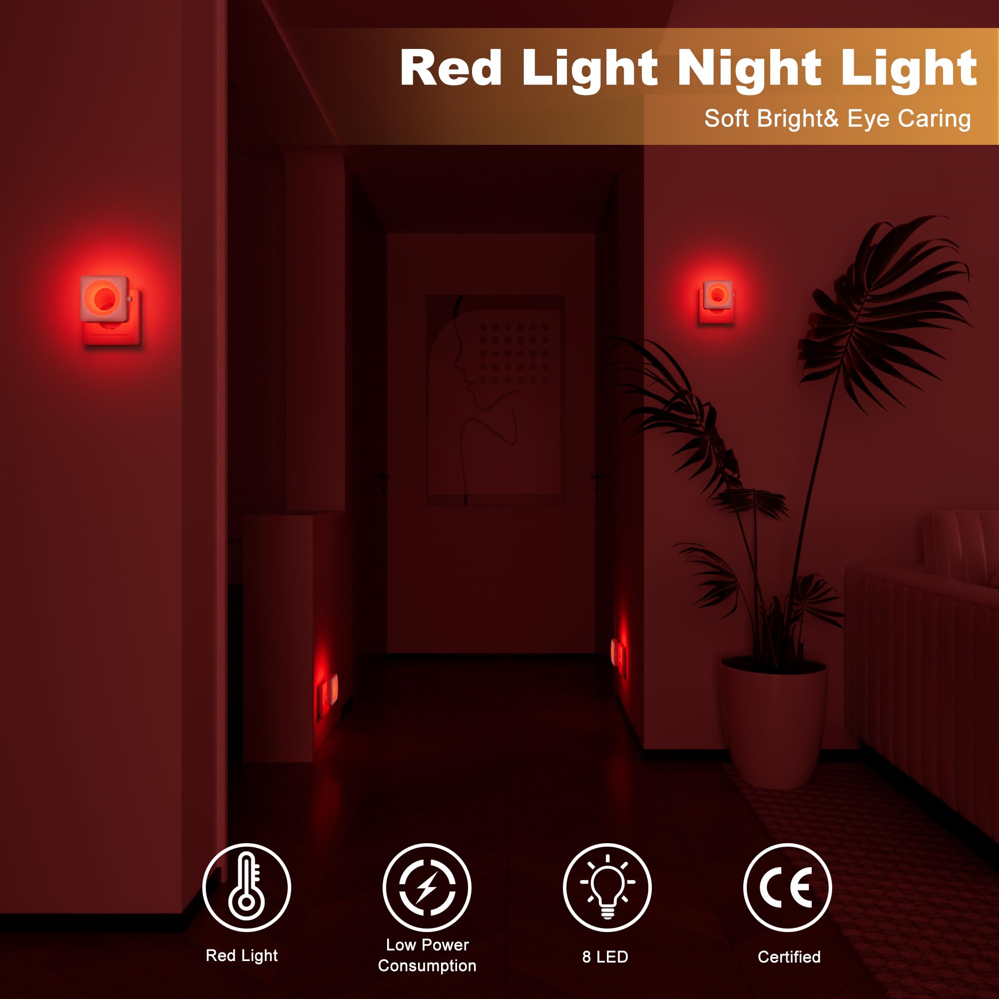 Swoieltr Luce Notturna Bambini da Presa, [2 Pezzi] Rosso Rilassante Luci con Sensore Crepuscolare e Automatico Luminosità Regolabile per Camera da Letto, Corridoio, Scale, Bagno