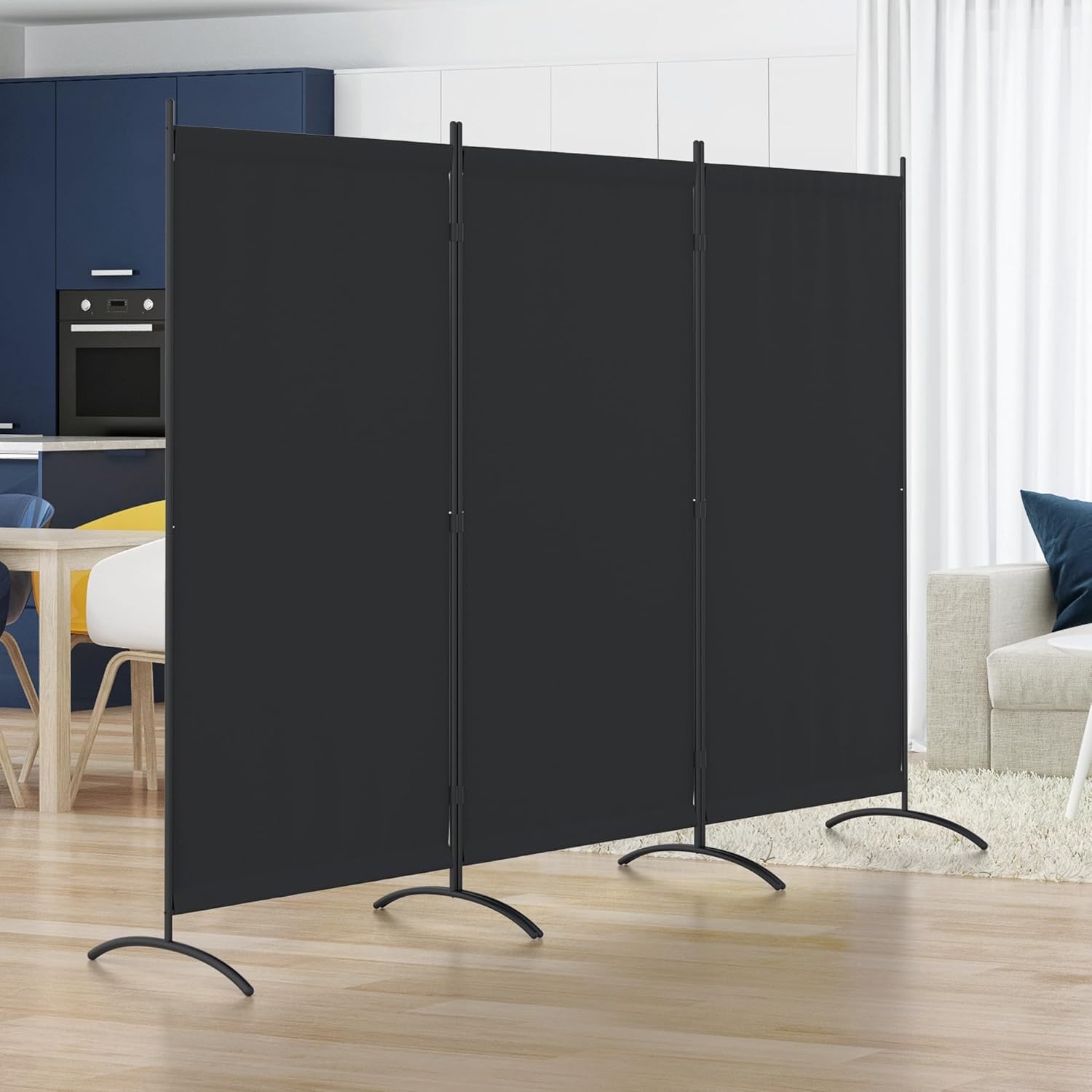 Room Divider 3 Panel Room Dividers and Folding Privacy Screens with 4 Curved Metal Feet Partition Wall Divider,Cubicle Wall for Office Partitions,Bedrooms, Dining Rooms, Dorm Rooms Black 3 Panel