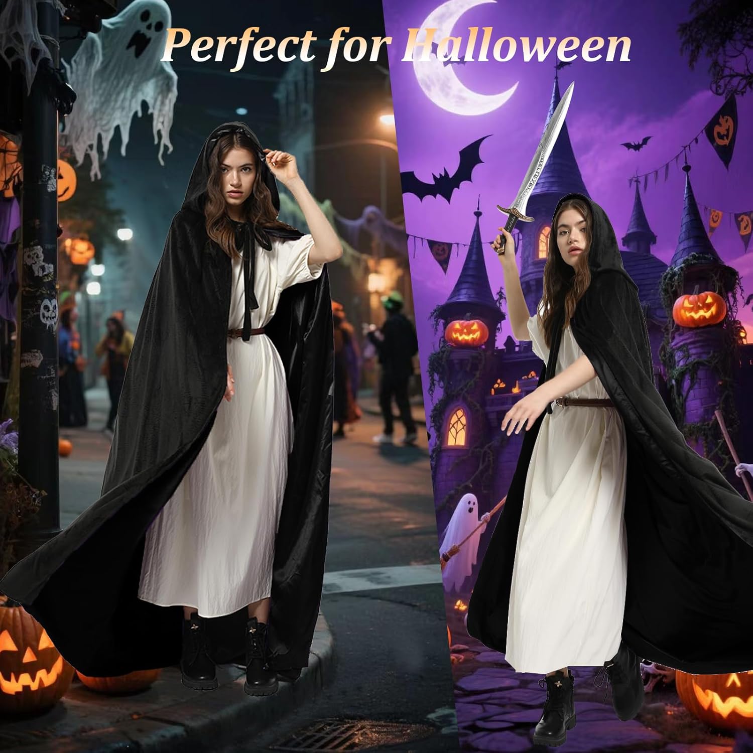 Charm&Cstay Velvet Cloak with Hood Women, Reverse Medieval Hooded Cloak - Image 3