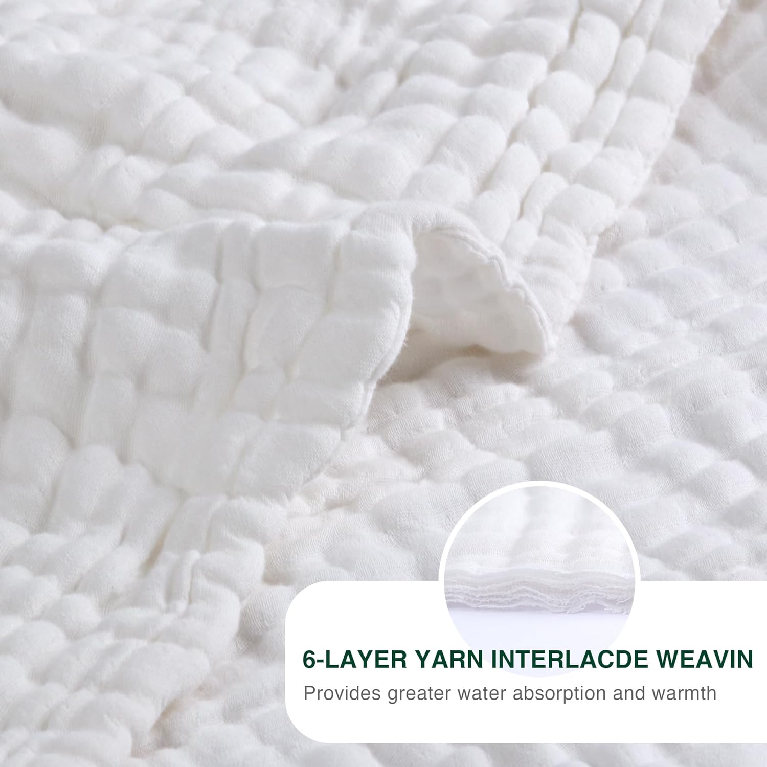 Love's cabin 6 Layer 100% Cotton Muslin Blanket, 60"x80" Twin Muslin Blanket for Couch Bed, Lightweight and Breathable Cotton Gauze for Adult, White - Image 4