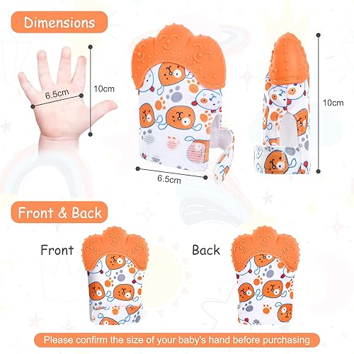 Miniatura 10 de Paquete de 2 guantes de dentición de silicona, manoplas calmantes para la dentición, guantes para prevenir arañazos, juguetes de dentición seguros