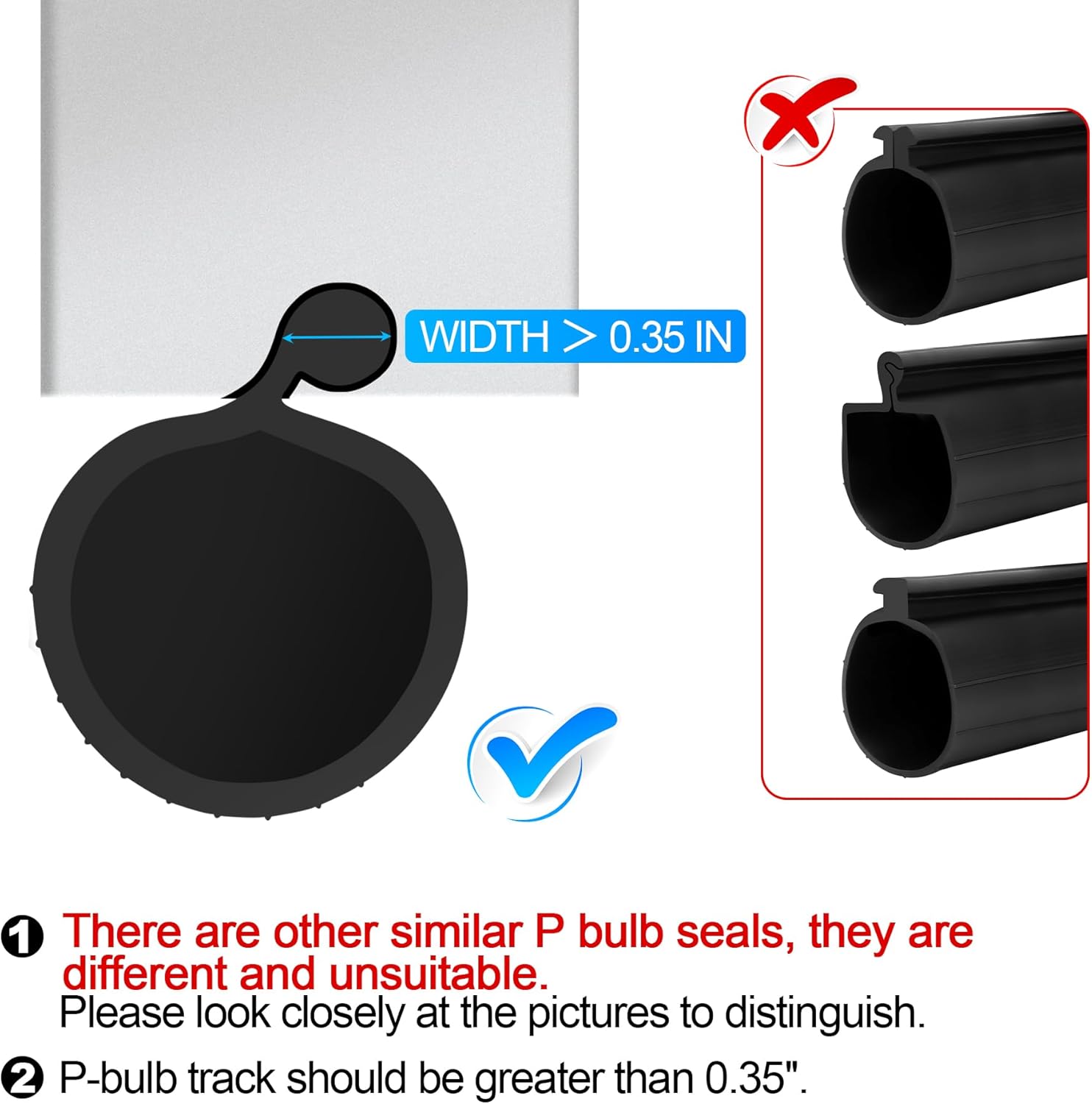 20 FT Garage Door Bottom Seal Rubber 0.35" Big P Bulb Bottom Garage Weather Stripping for Single Channel, Flexible Weatherproof Replacement Strip Seal Fits 20FT Wide, Black