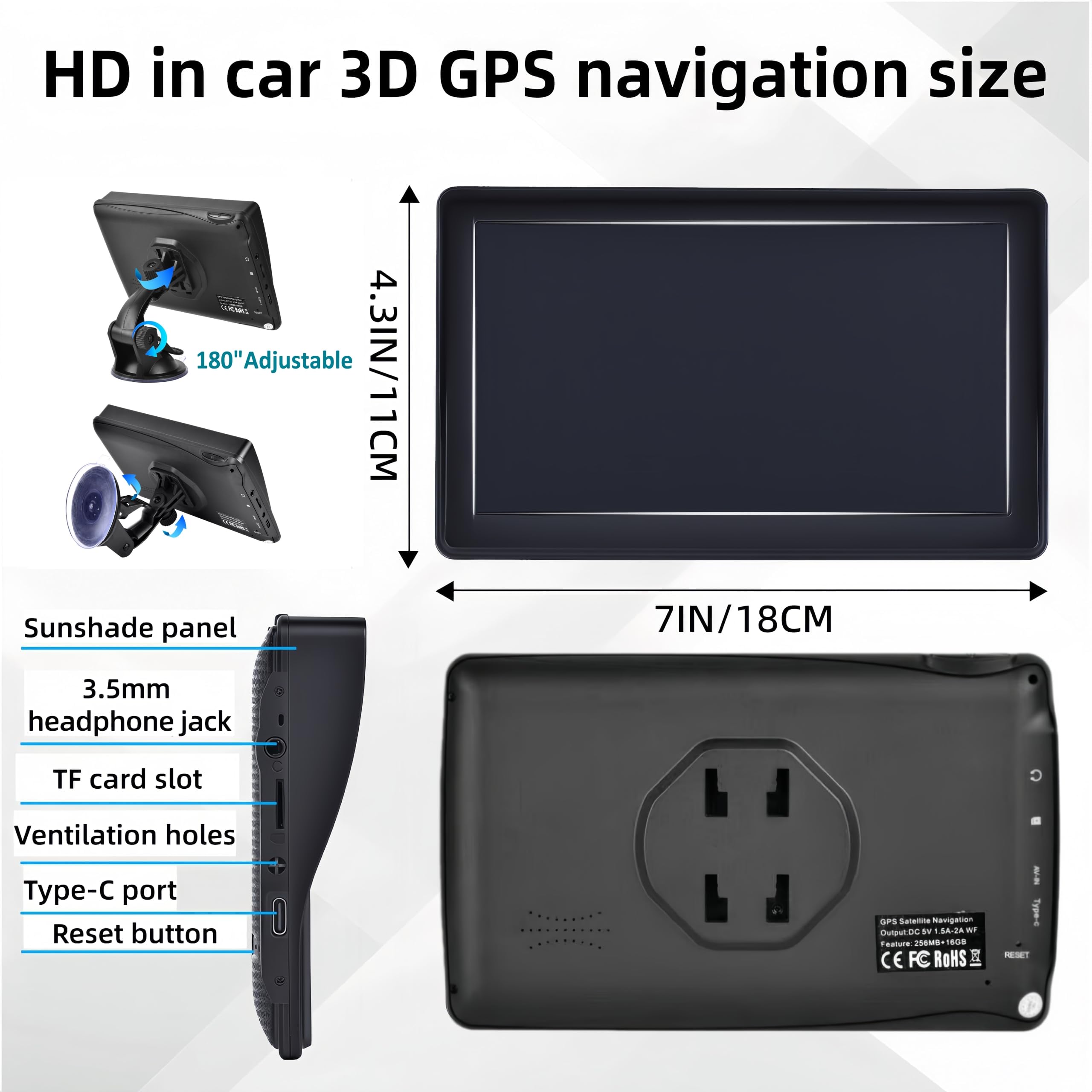 Navigatore GPS, navigazione GPS touchscreen da 7 pollici per auto, camion, camper, con informazioni sul traffico, mappa Europa 2025, aggiornamenti gratuiti a vita, guida vocale reale della direzione