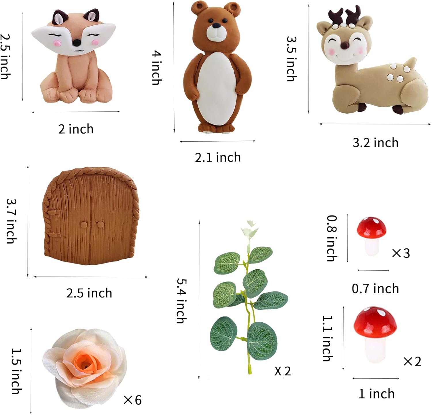 Forest Woodland Animal Cake Toppers Fox Bear Deer Flower Cake Decorations for Woodland Themed Birthday Party (flowers) - Image 2