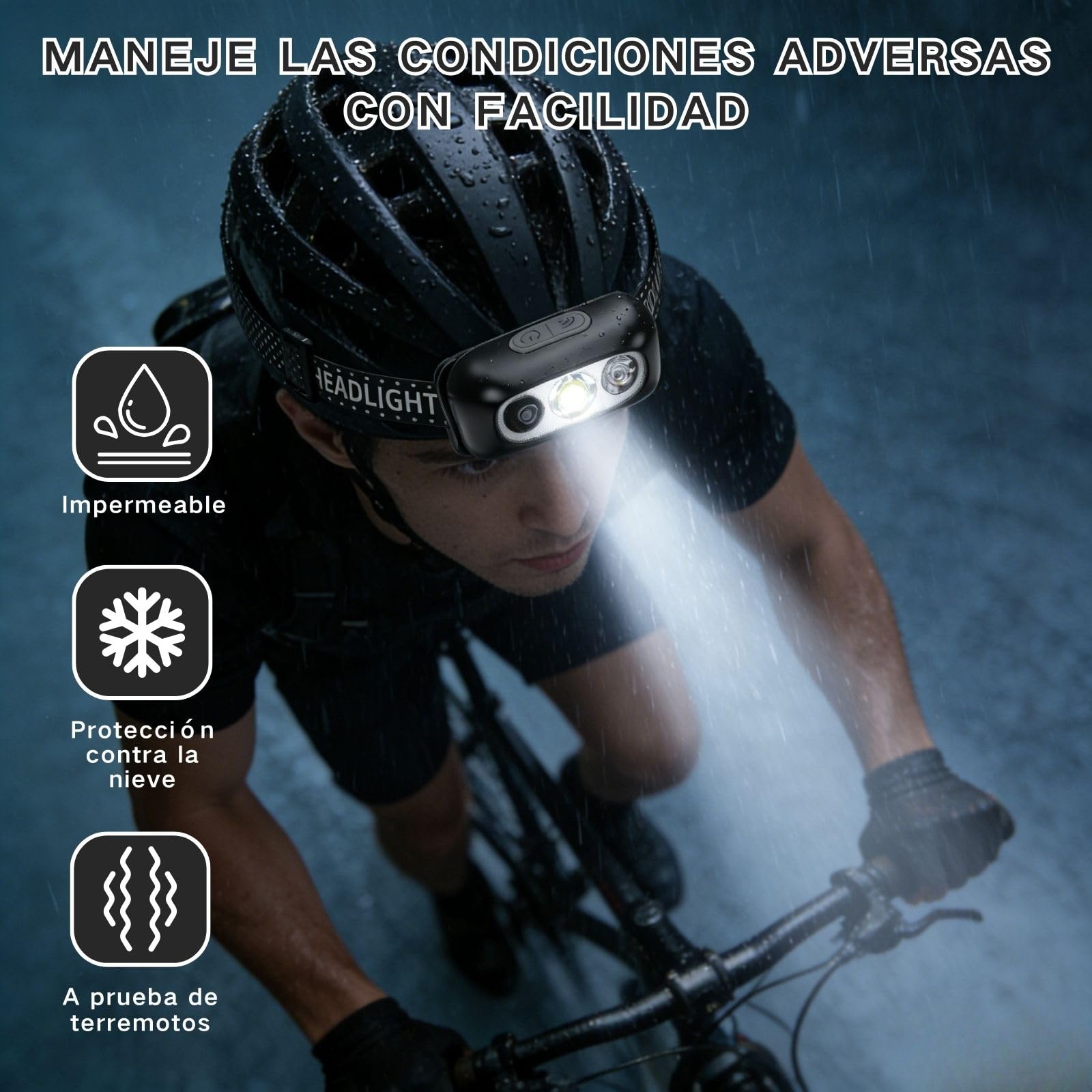 Frontal Led Recargable, Linterna Frontal Trabajo, Linterna Cabeza para Acampar, Montar en Bicicleta y Correr, Cuatro Modos de Iluminación, Adecuada para la Iluminación Nocturna en Pesca Accesorios