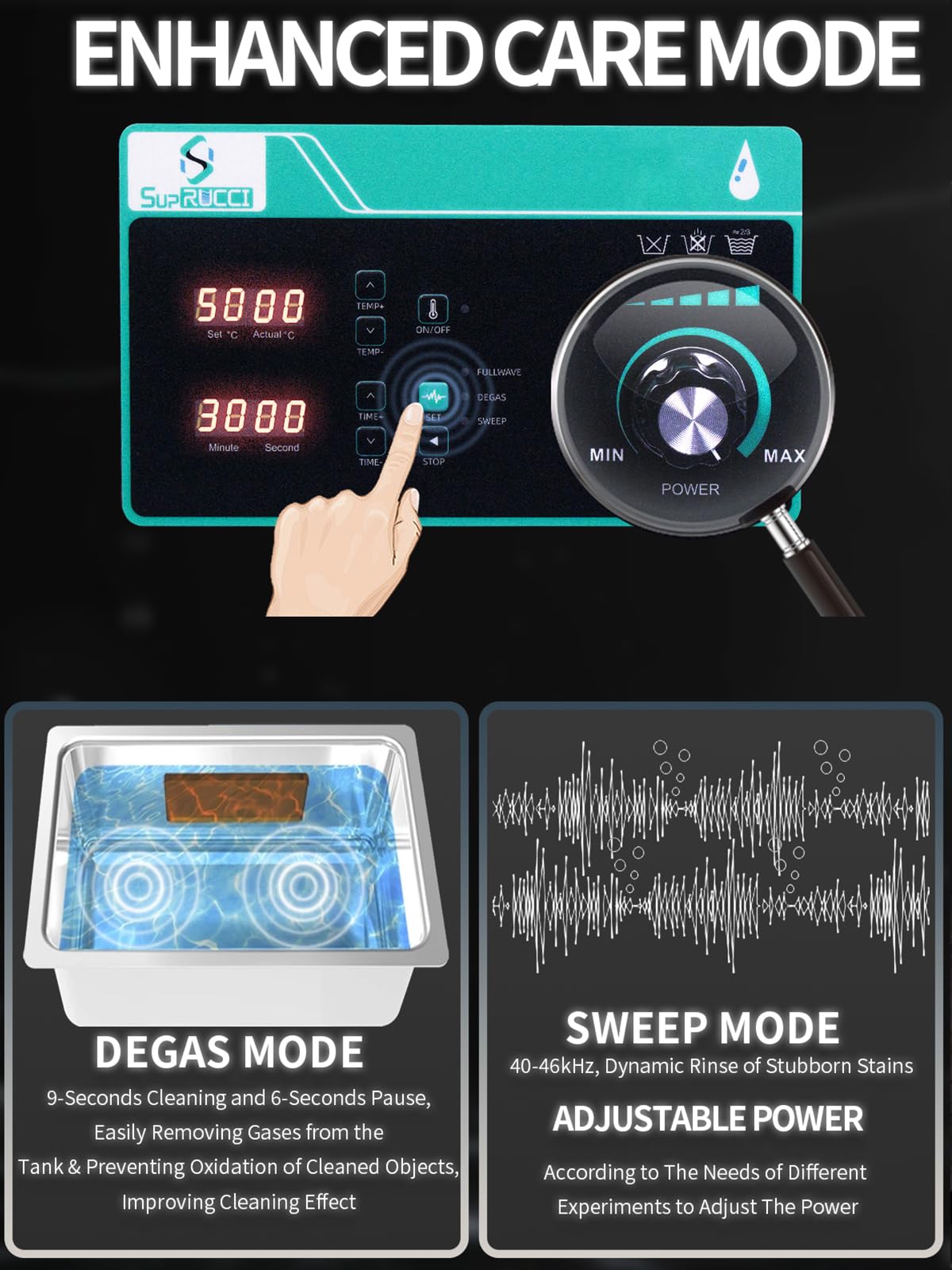 Limpiador ultrasónico de 3 litros con potencia ajustable y barrido, limpiador ultrasónico de 120 W, temporizador digital y calefacción, limpiador de piezas muy fuerte para