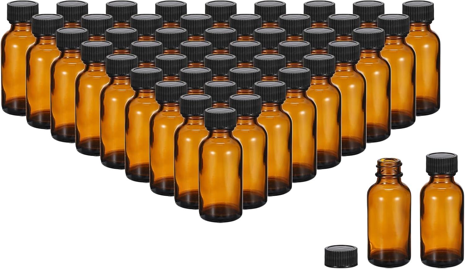 PATIKIL 1oz(30ml) Glass Sample Bottles, 48Pcs Round Bottle Dispensing Bottles with Black Poly Cone Cap for Reagent Liquids, Essential Oils, Perfume, Amber