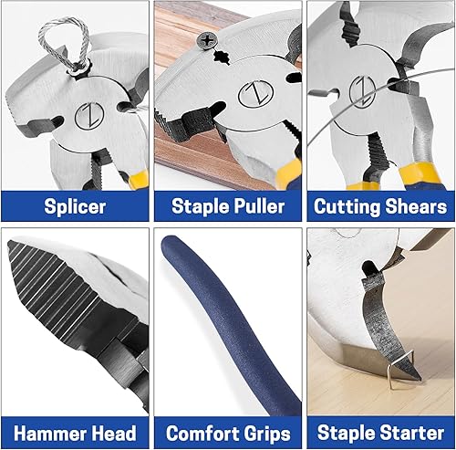 Miniatura 3 de Herramienta de alicates de esgrima múltiple de 10 pulgadas, corte de alambre, cabeza de martillo, extractor de clavos para instalación y extracción