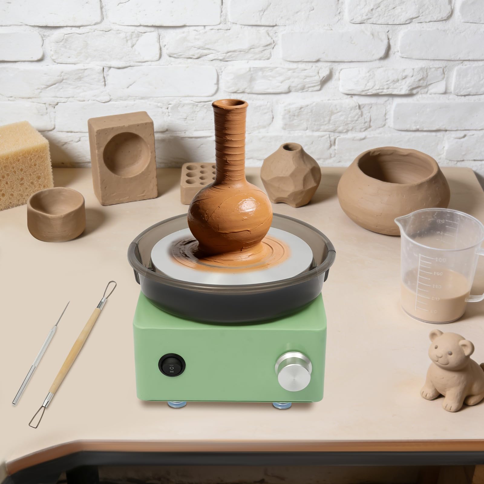 Mini set di dischi ceramici, velocità regolabile, disco elettrico in ceramica, macchina fai da te per principianti con piatto girevole, vassoio rimovibile e accessori da 13 pezzi