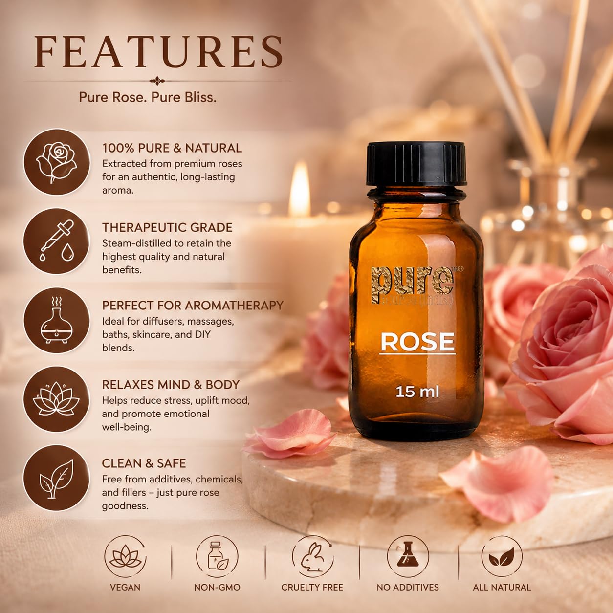 Pure Source India Rose Essential Aroma Diffuser Oil(15ml) | Long-Lasting Floral Fragrance | For Diffusers, Humidifiers & Home Fragrance 2