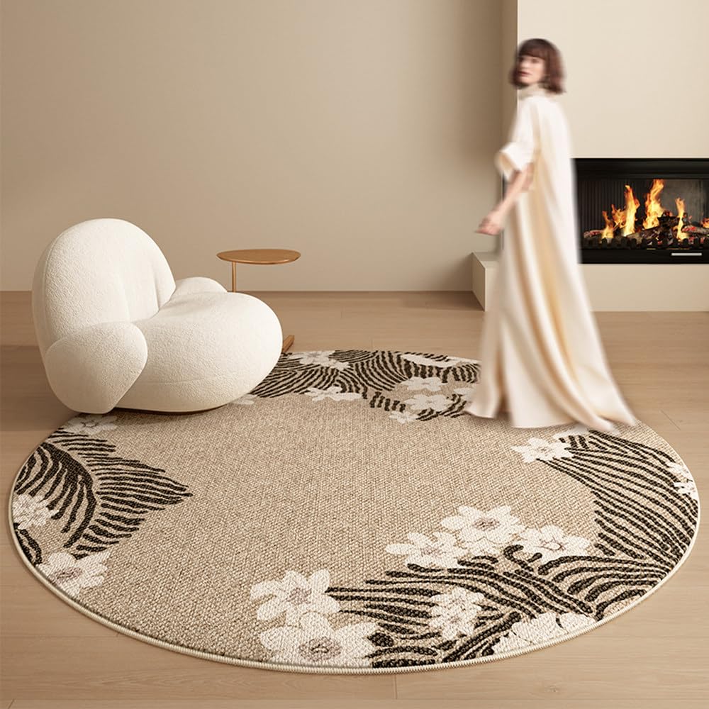Tapis rond crème grand format pour chambre adulte et salon moderne