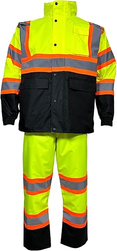 Miniatura 9 de Trajes de lluvia reflectantes para hombres impermeables - Pantalones de chaqueta de alta visibilidad reflectante negro inferior