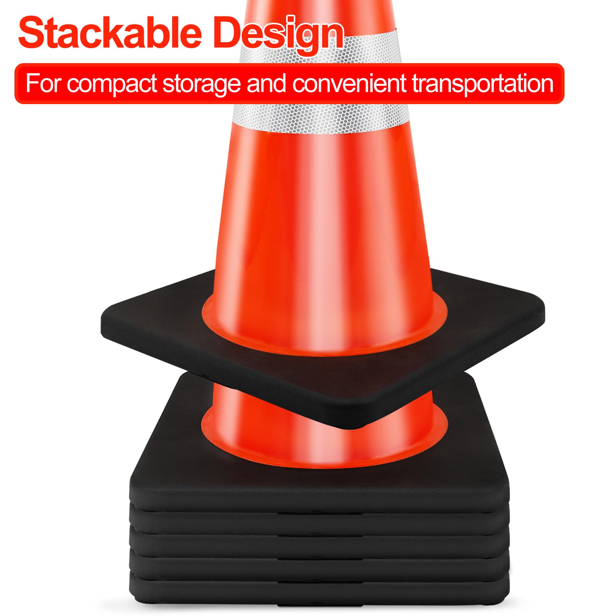 RELIANCER - 6 coni stradali in PVC da 91,4 cm, coni di parcheggio stradali con base pesante nera con collari riflettenti da 15,2 e 10,2 cm, coni di costruzione di coni di pericolo
