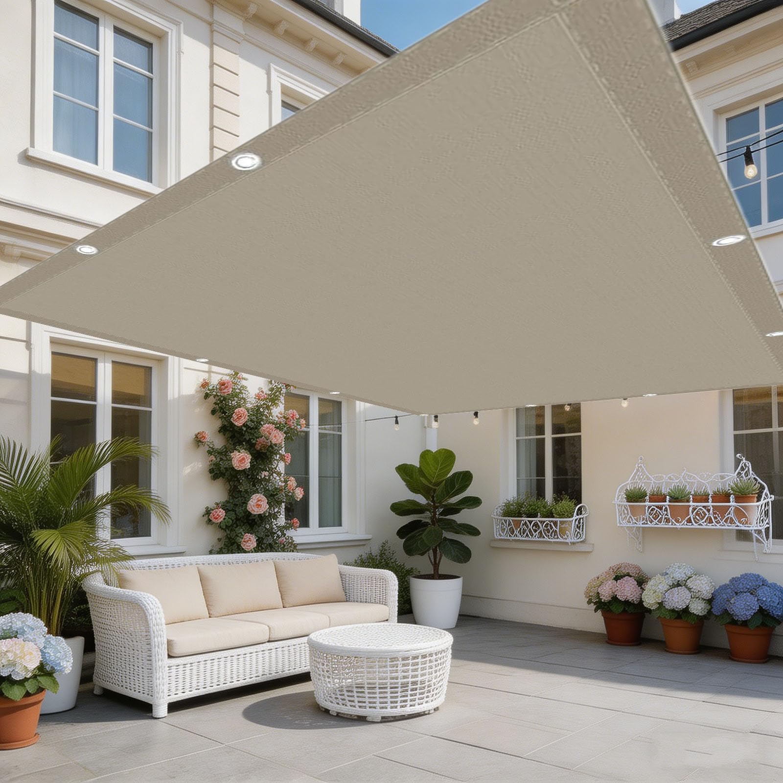 Tenda da Sole Impermeabile 240 x 330 cm Protezione Raggi UV 98% Impermeabile Poliestere Antistrappo Robusto e Stabile Vela da Sole Ombreggiante per Giardino, Cachi