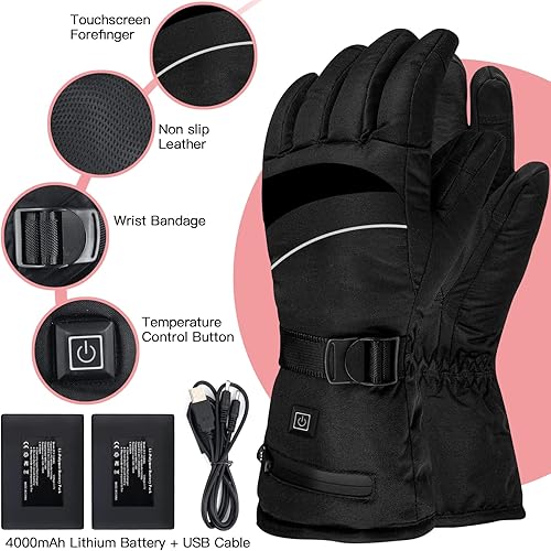 Miniatura 5 de Guantes térmicos, 3 temperaturas de calefacción ajustables y recargables, guantes de invierno para hombres y mujeres, guantes de invierno con