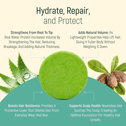 Miniatura 5 de Barra de champú de agua de proteína de arroz sólido con jabón para el cabello con efecto acondicionador - Barras de champú para cabello con todos