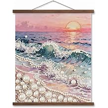 Ryoma DIY 5D Pearl Diamond Drill Painting Pearl Bead Kit, with Gem Art Crafts for Home Wall Art Decor 16 x20 Inch, Hanging Scroll Canvas Painting Sunset Ocean Wave