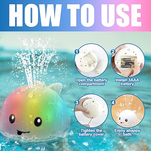 Miniatura 5 de ZHENDUO - Juguete de baño para bebé, ballena con espray automático de agua con luz LED, aspersor de inducción, juguete para tina, regadera, baño y