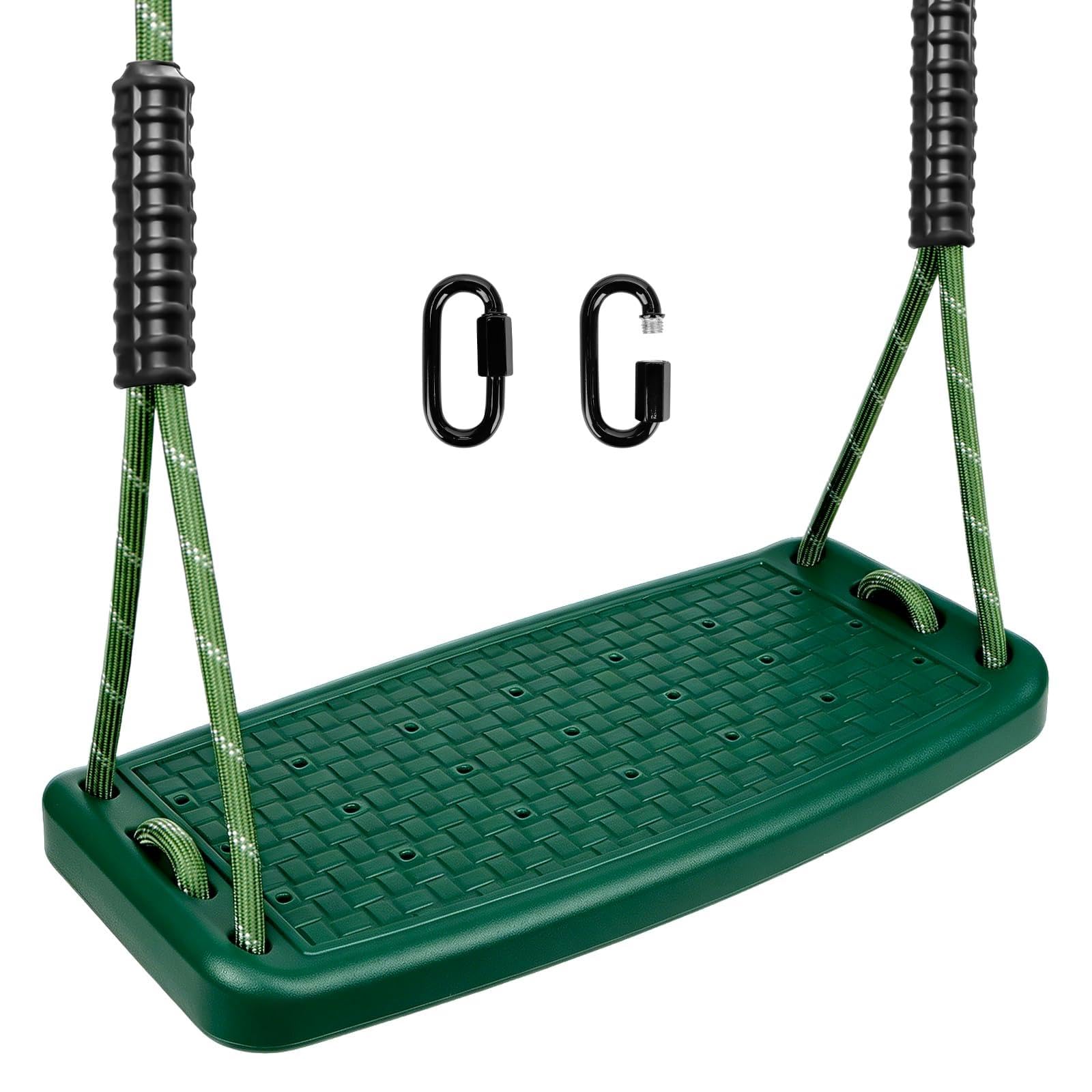 Altalena per esterni, in plastica antiscivolo, con corda regolabile (1,3 m-2 m) e 2 moschettoni, altalena da giardino, per adolescenti/adulti, verde, 100 kg