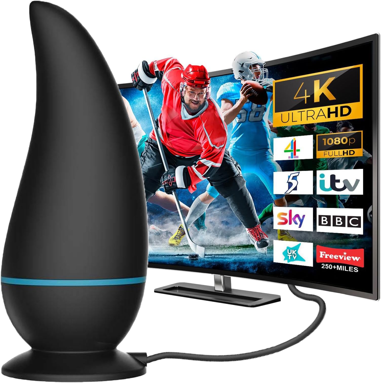 2025 Upgraded HD Digital TV Antenna, 1900+ Mile Range, 360° Reception - Supports 4K 1080p For Local Channels, Indoor/Outdoor Use With 16ft Cable