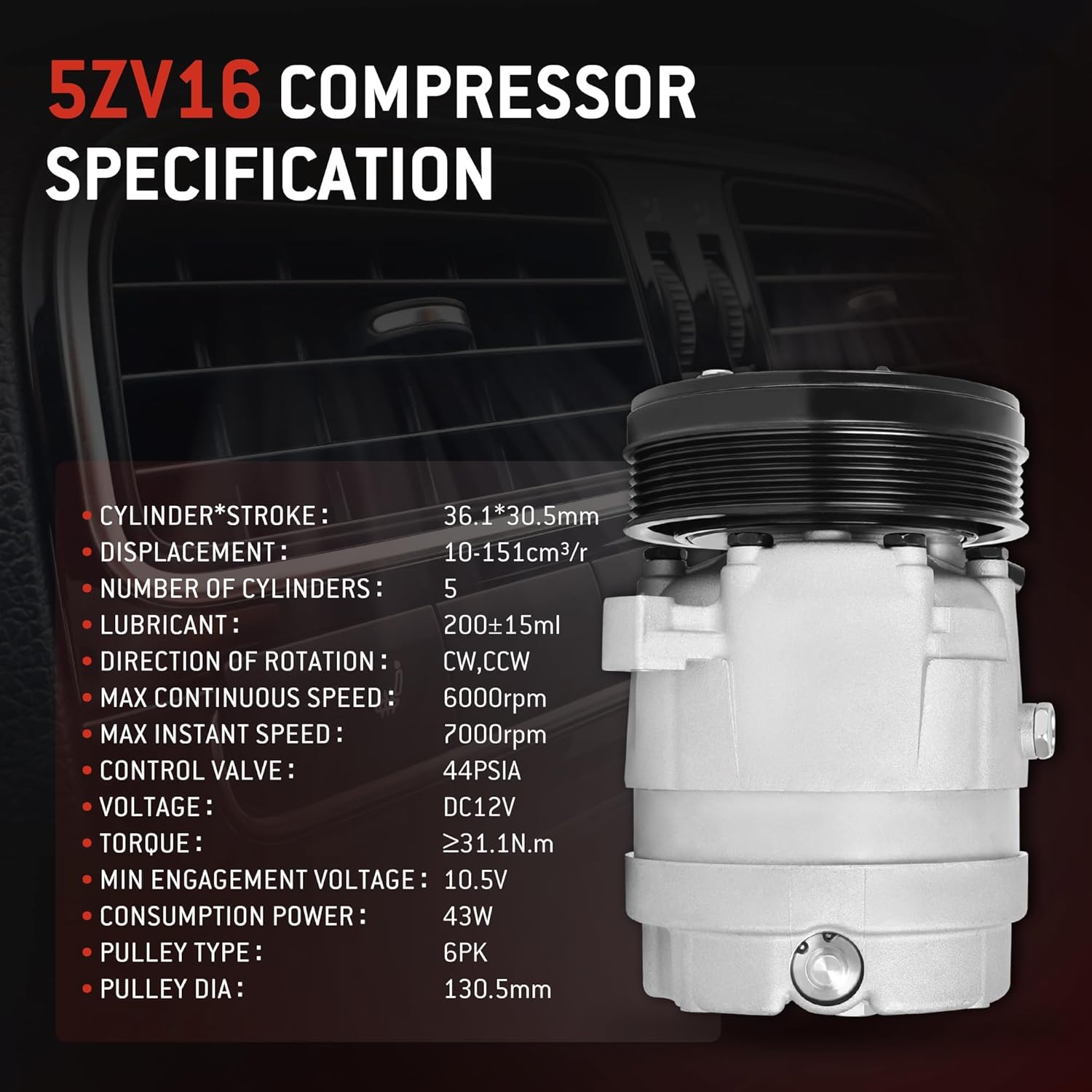 HYR Automotive Air Conditioning Compressor AC Compressor with Clutch Compatible with Buick LeSabre 96-05, Park Avenue, Riviera & Oldsmobile 88,98,LSS,Regency & Pontiac Bonneville, 3.8L, 6 grooves