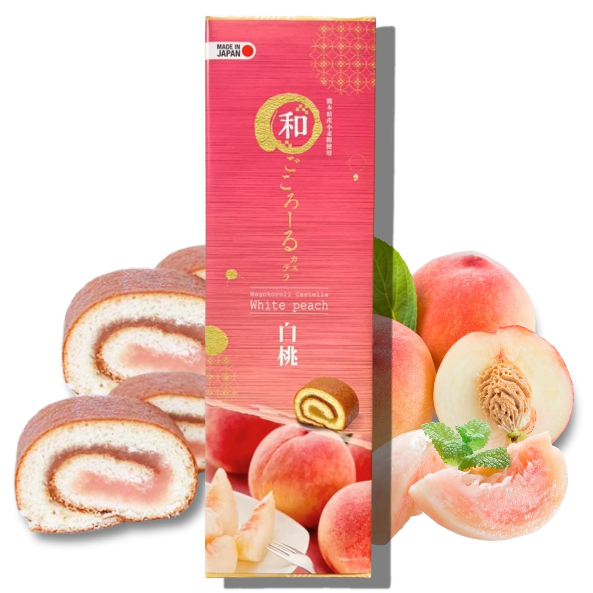 Amazon.com: Wagokoroll Castella Roll Cake, White Peach Flavor
