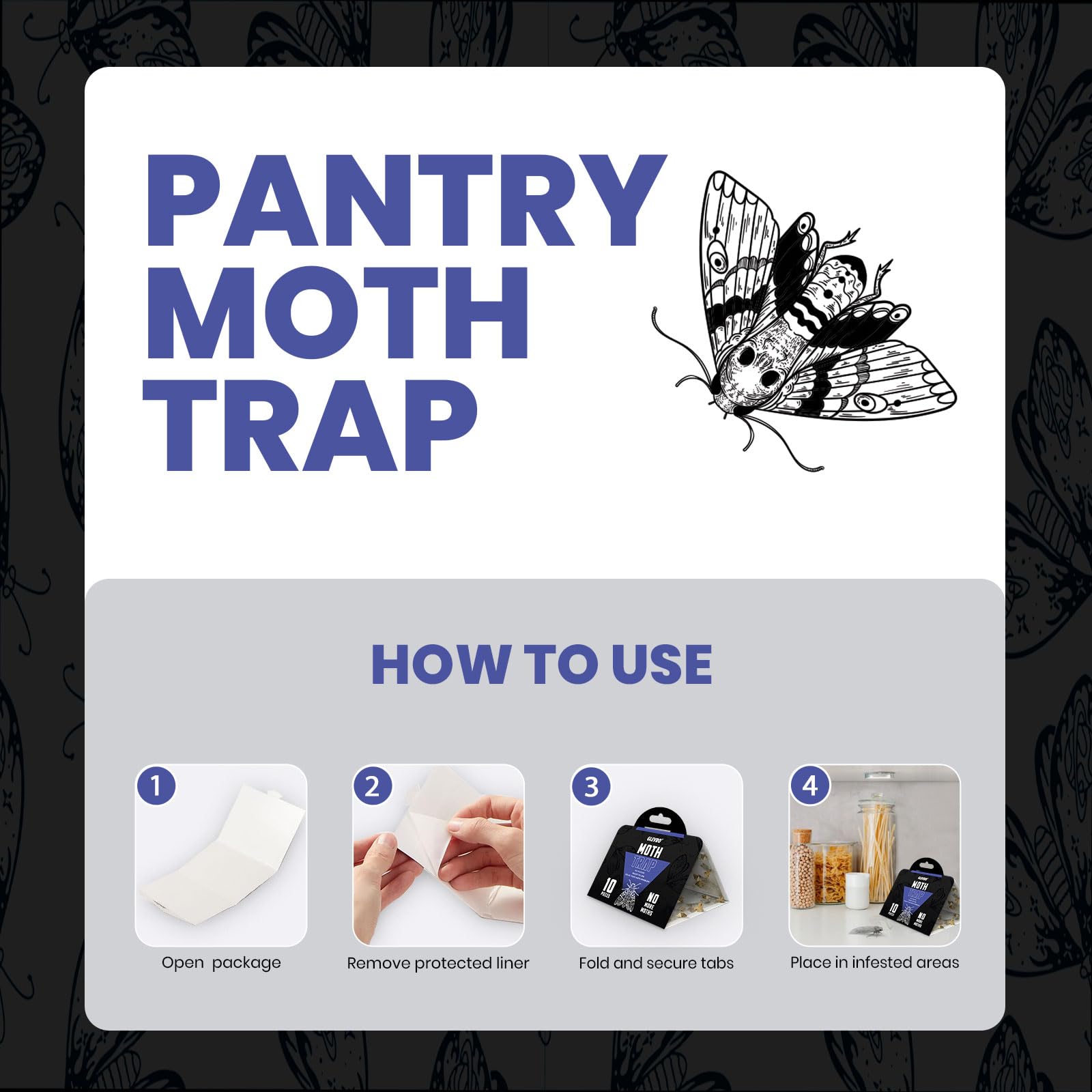 Pantry Mottenfallen für Haus Innen 10 Pack - Extra klebrige Klebefalle für Küche und Lebensmittelaufbewahrung - Samenkornmehl Pheromonfallen für Speisekammermotten