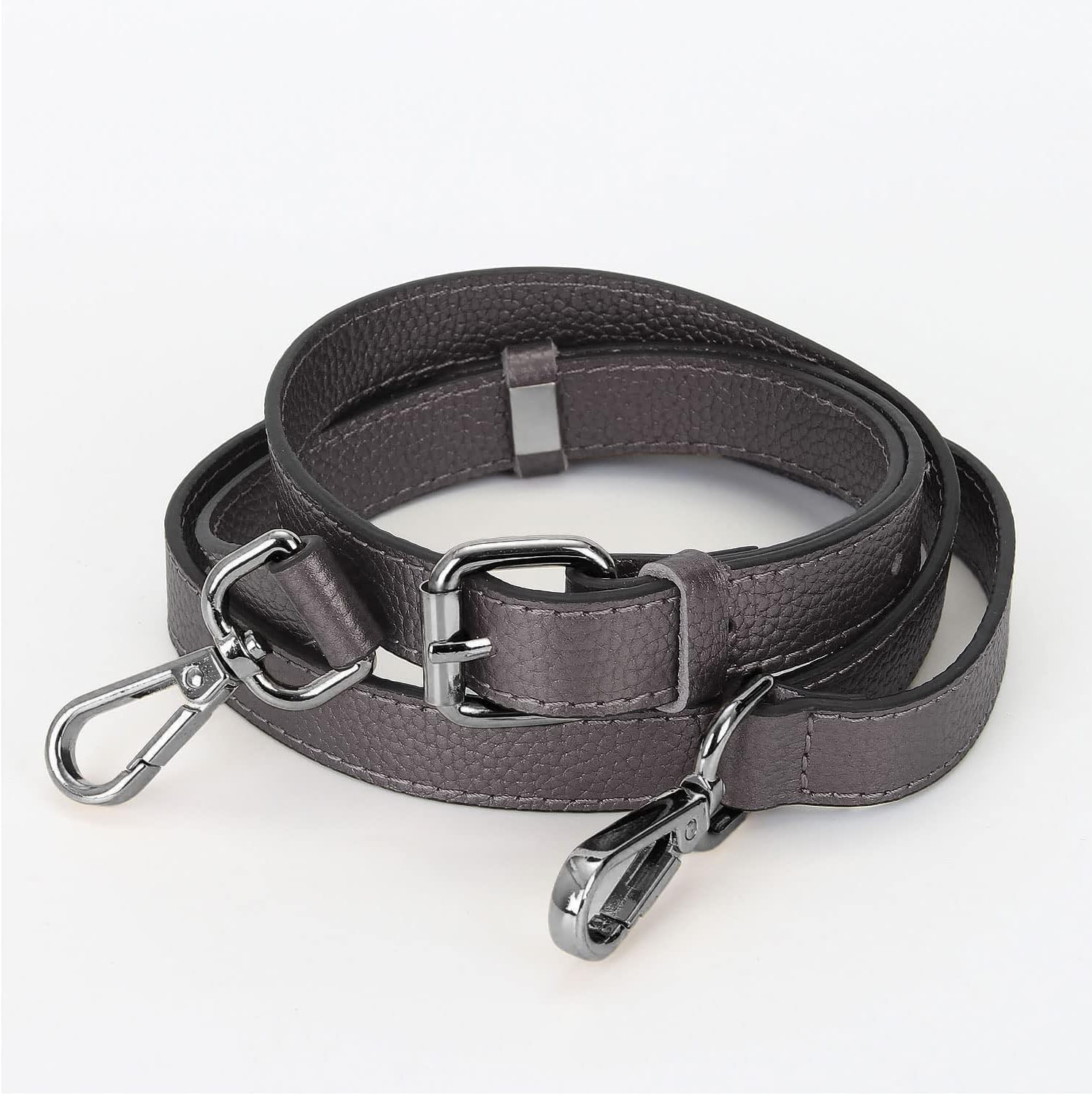 LIVE UP Full Grain Leather Adjustable Replacement Cross Body Purse Shoulder Strap Handbag Bag Wallet, 2/3” Wide(Silver Gray-Gun Lock)