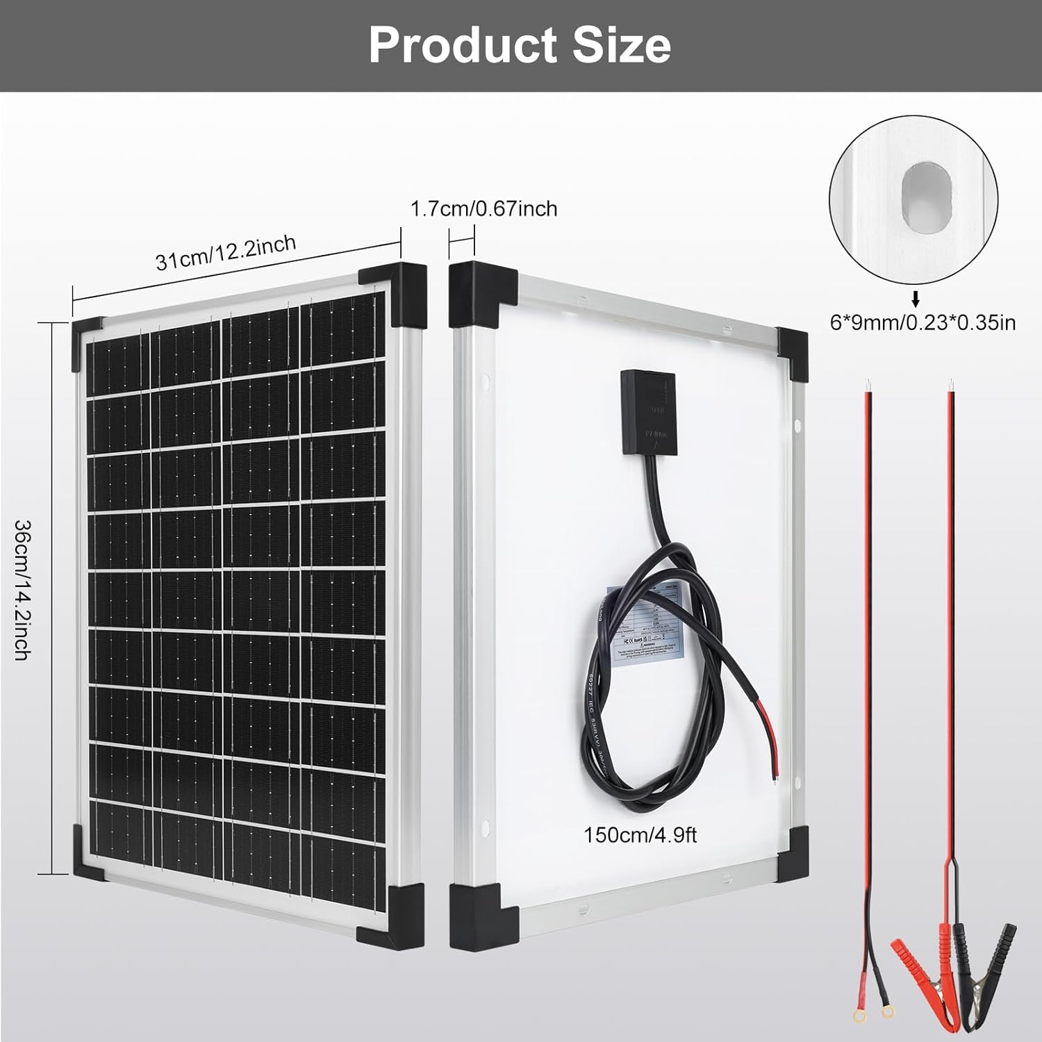 20W 12V Solar Panel Kit with 10A Charge Controller High Efficiency Solar Board with Extension Cable and Clips O-Ring Terminal for Security Camera Door Lights Lawn Lights Pumps Street Lights Camping